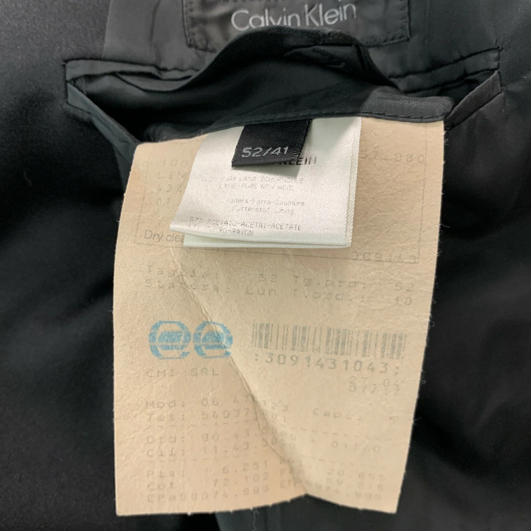CALVIN KLEIN COLLECTION Size 42 Black Solid Wool Peak Lapel Tuxedo - Image 7