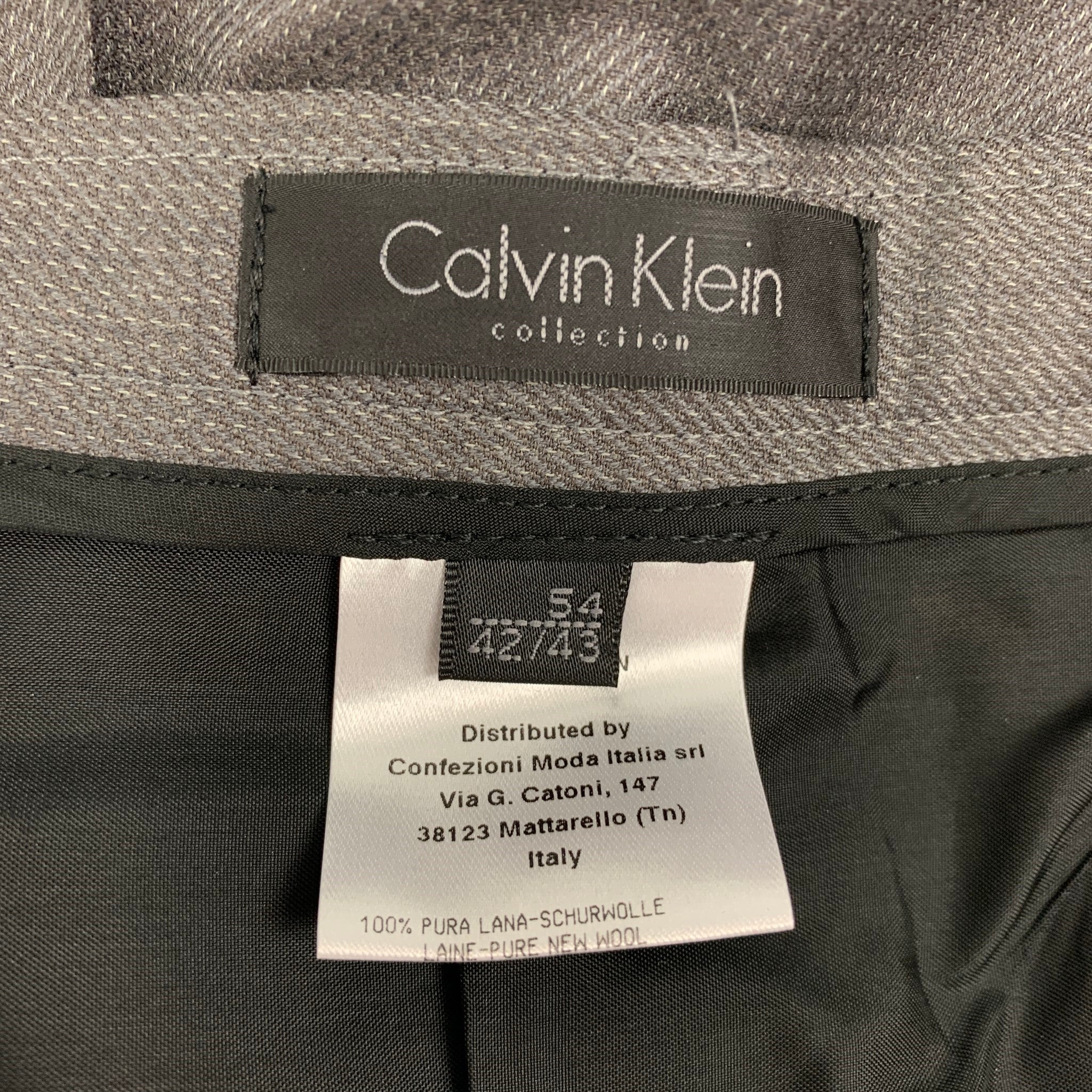 CALVIN KLEIN COLLECTION Size 44 Grey Woven Wool Notch Lapel Suit - Image 9