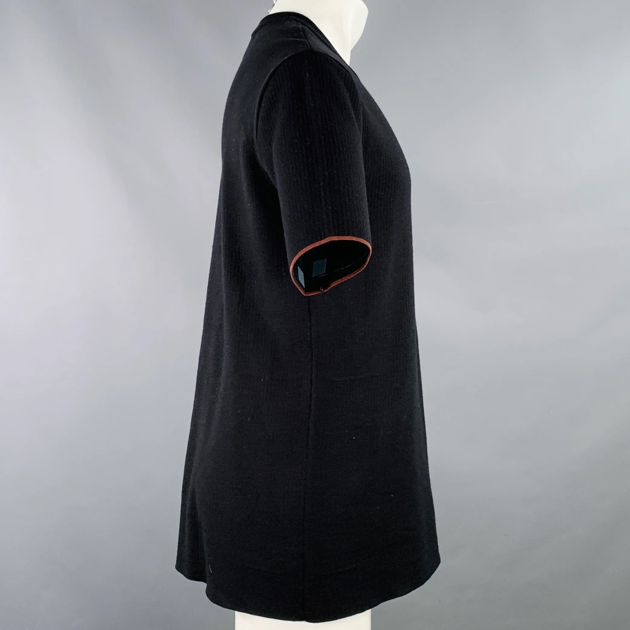 CALVIN KLEIN COLLECTION Size S Black Knit Viscose Virgin Wool T-shirt - Image 3