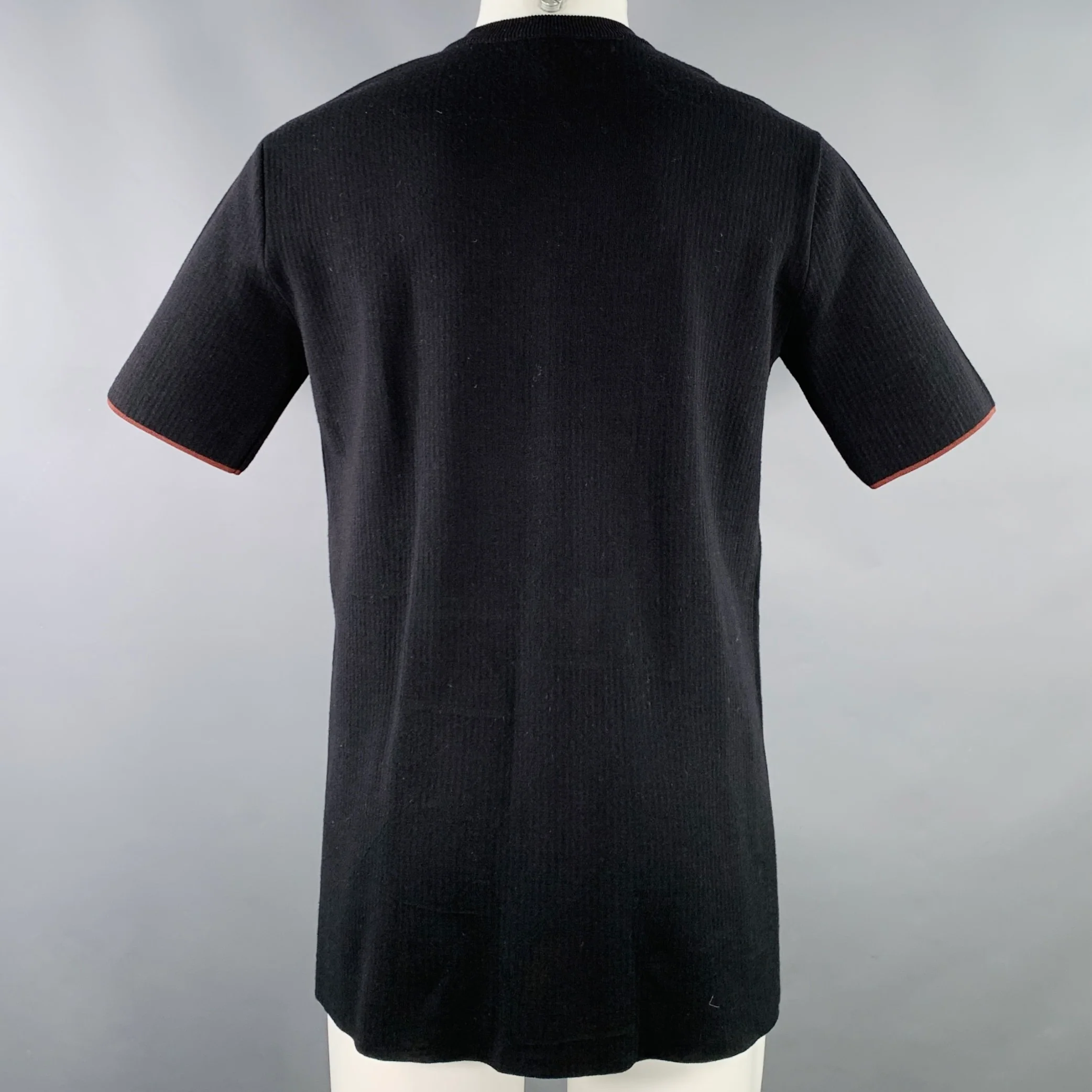 CALVIN KLEIN COLLECTION Size S Black Knit Viscose Virgin Wool T-shirt - Image 4