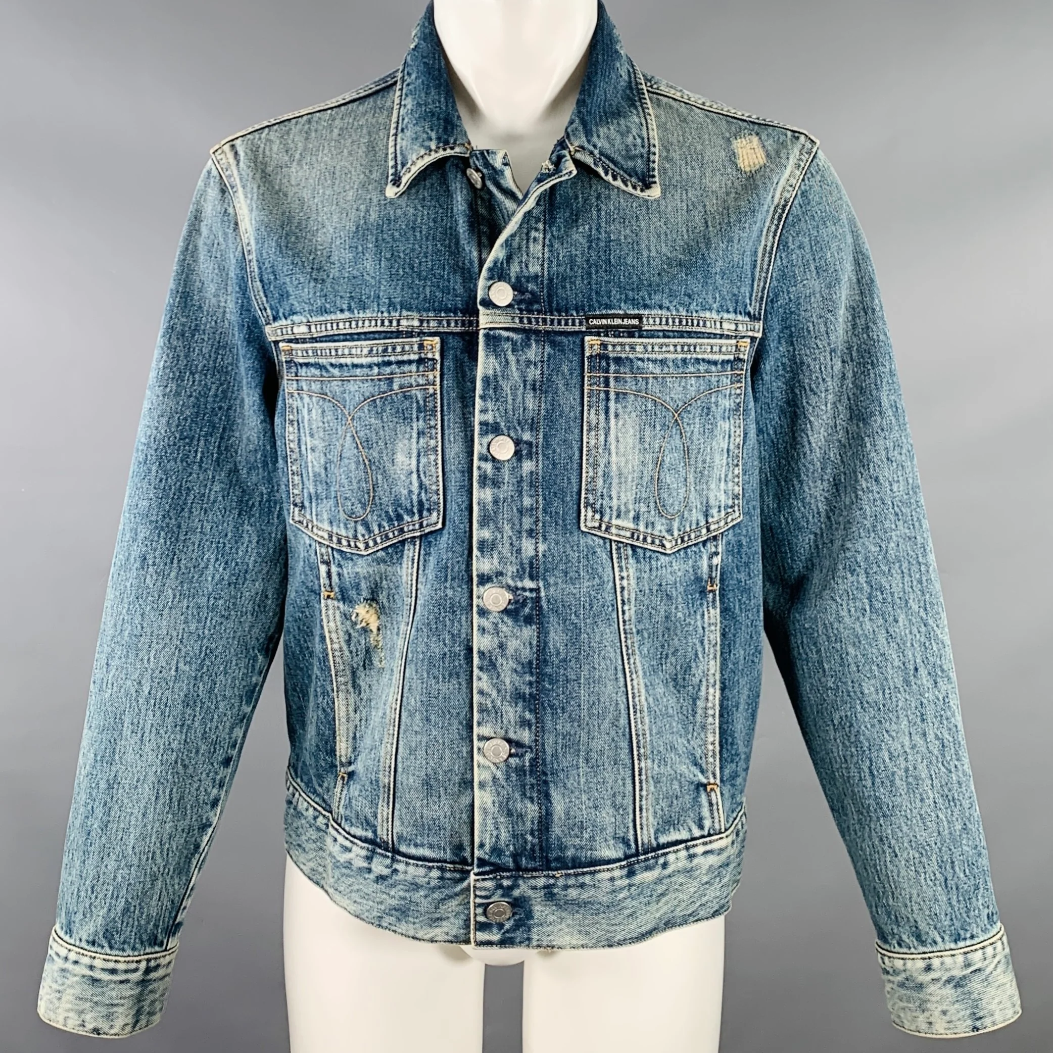 CALVIN KLEIN JEANS Size M Blue Distressed Cotton Jacket