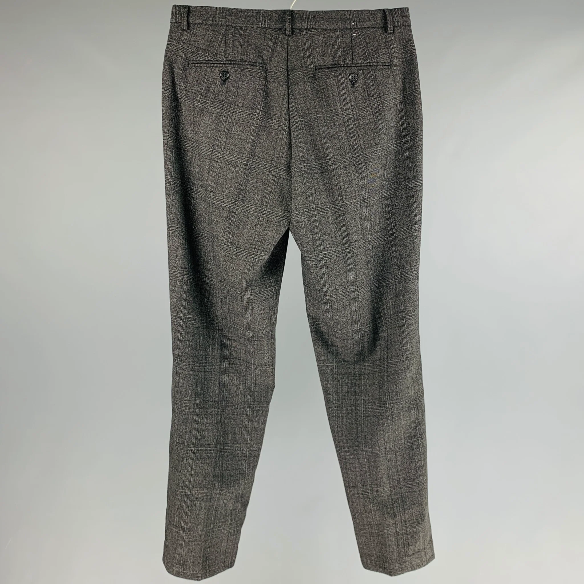 CALVIN KLEIN Size 32 Faded Black Glenplaid Wool Polyester Dress Pants - Image 3