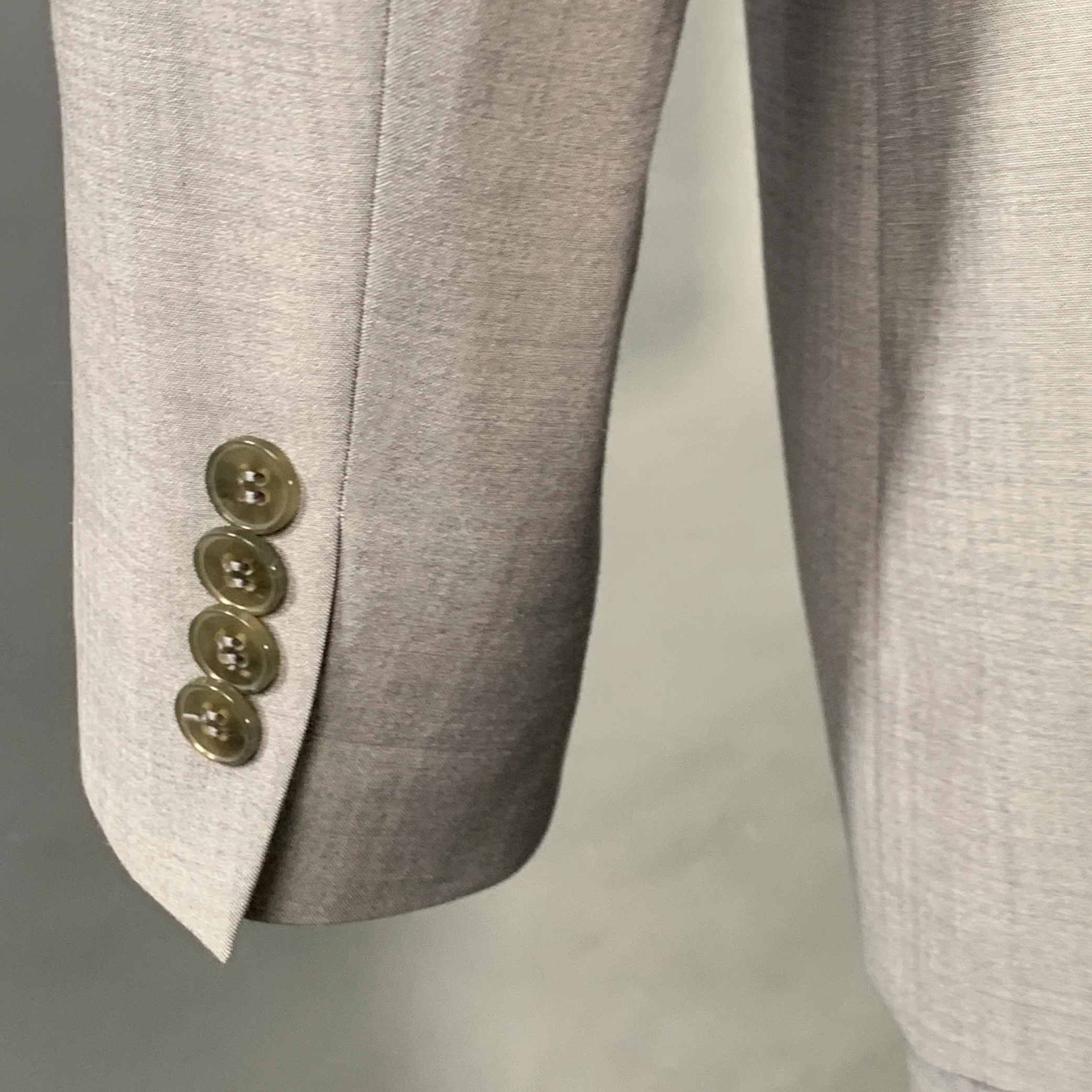 CALVIN KLEIN Size 40 Grey Wool Blend Single Breasted Notch Lapel Suit - Image 6
