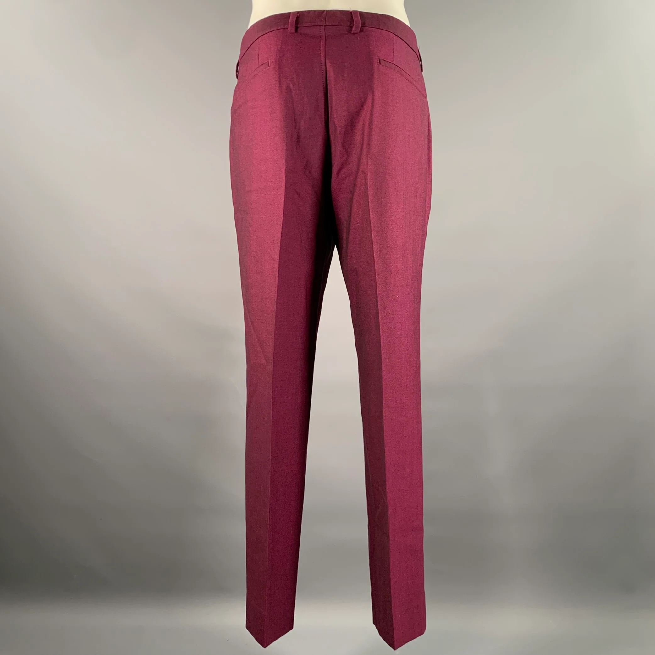 CALVIN KLEIN Size 42 Burgundy Nailhead Wool Notch Lapel Suit - Image 6