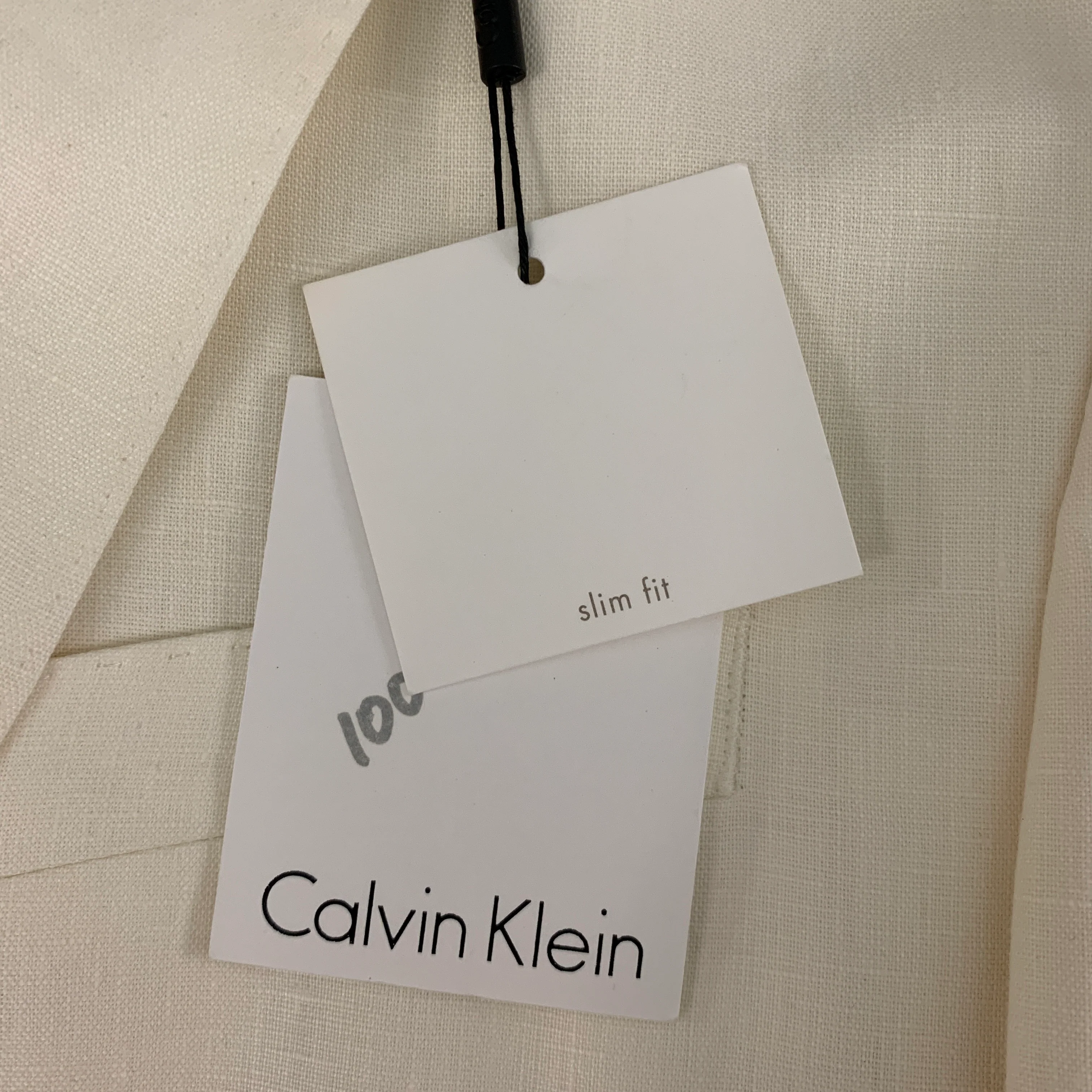 CALVIN KLEIN Size 44 Long Cream Linen Single breasted Suit - Image 11