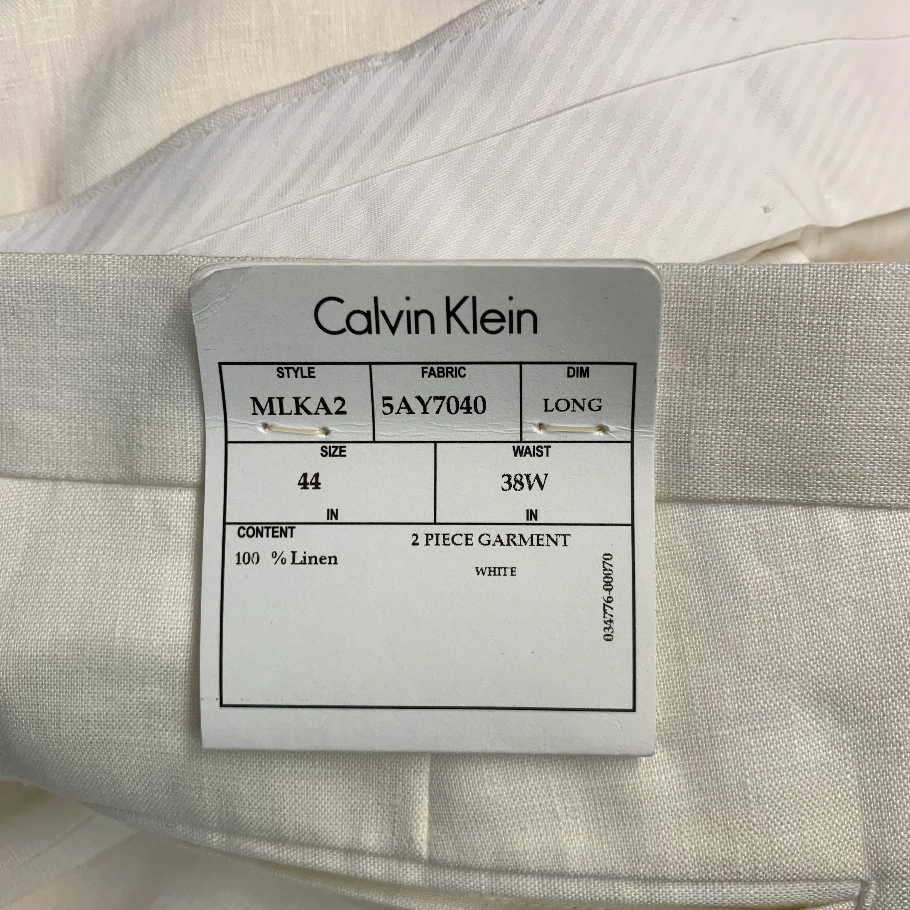 CALVIN KLEIN Size 44 Long Cream Linen Single breasted Suit - Image 13