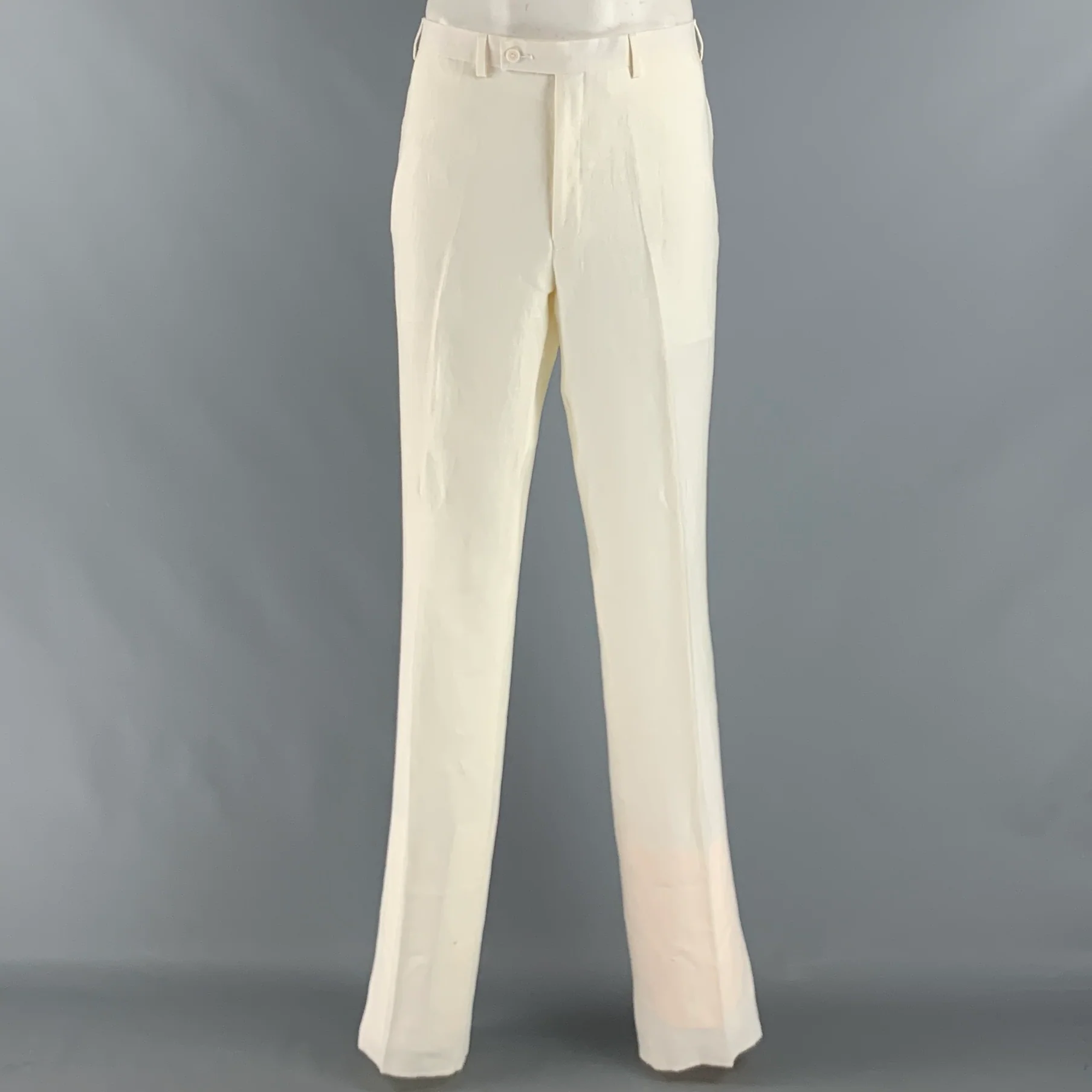 CALVIN KLEIN Size 44 Long Cream Linen Single breasted Suit - Image 5
