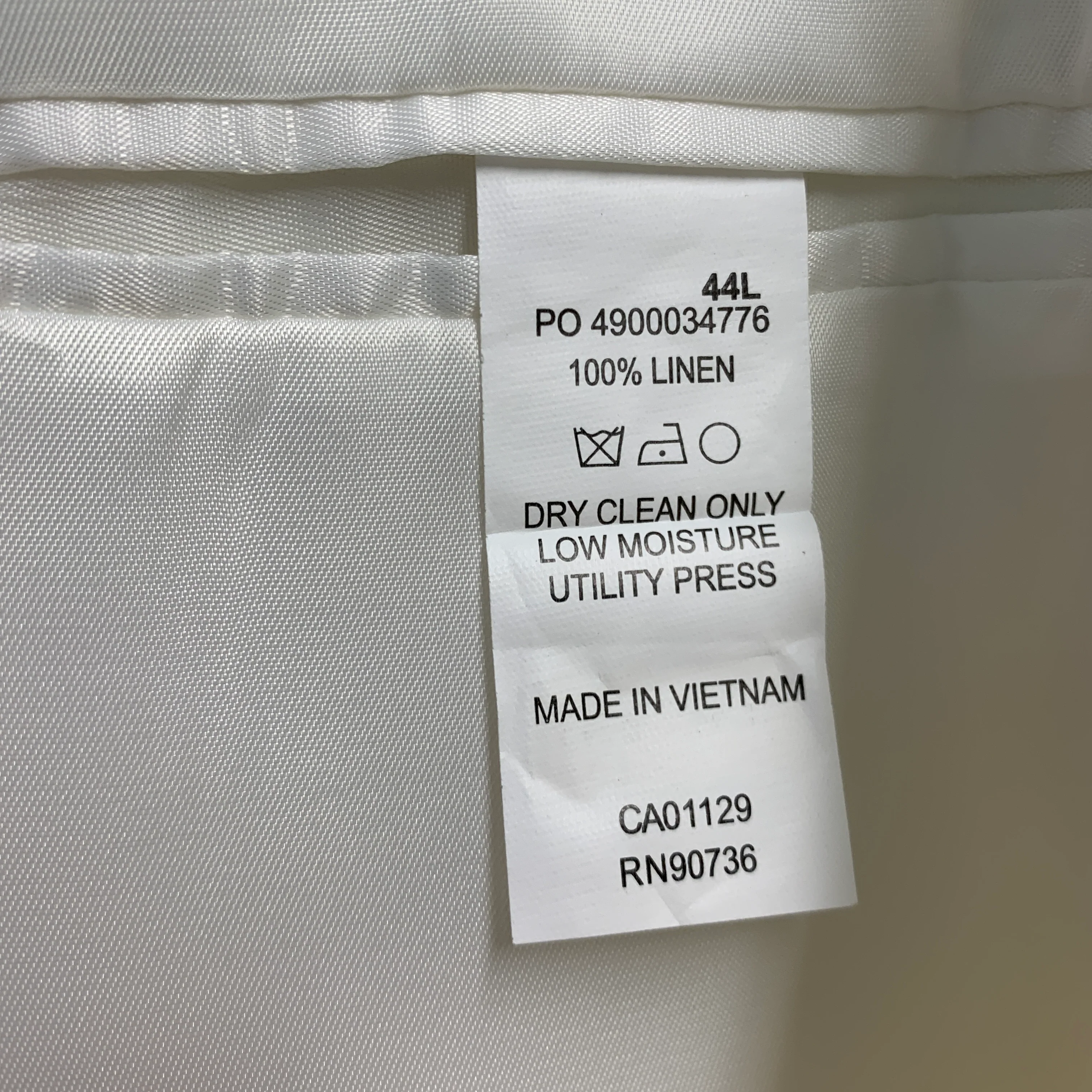 CALVIN KLEIN Size 44 Long Cream Linen Single breasted Suit - Image 8
