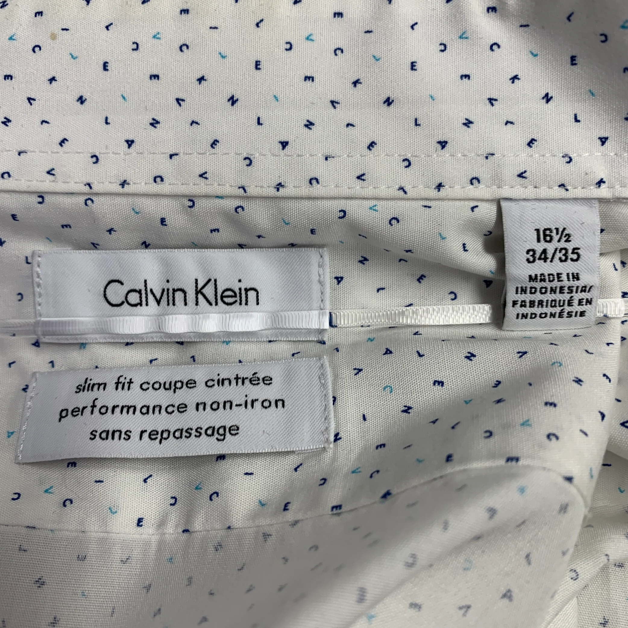 CALVIN KLEIN Size L White Blue Letters Cotton Long Sleeve Shirt - Image 6