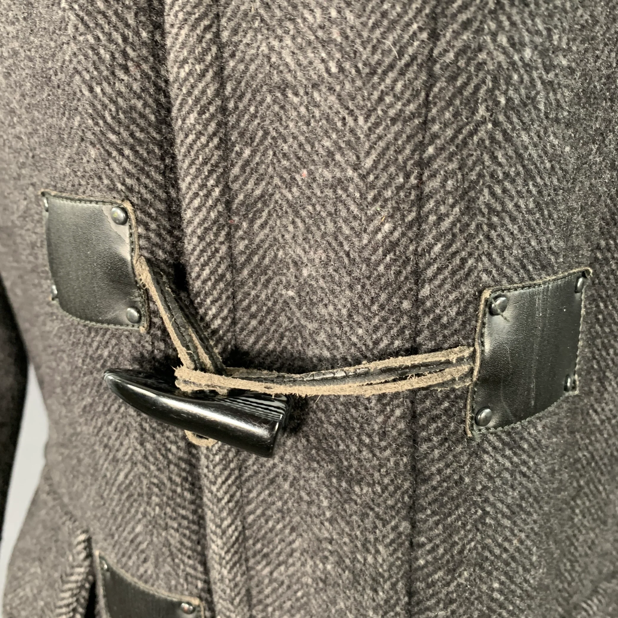 CALVIN KLEIN Size S Black Charcoal Herringbone Toggle Closure Coat - Image 7