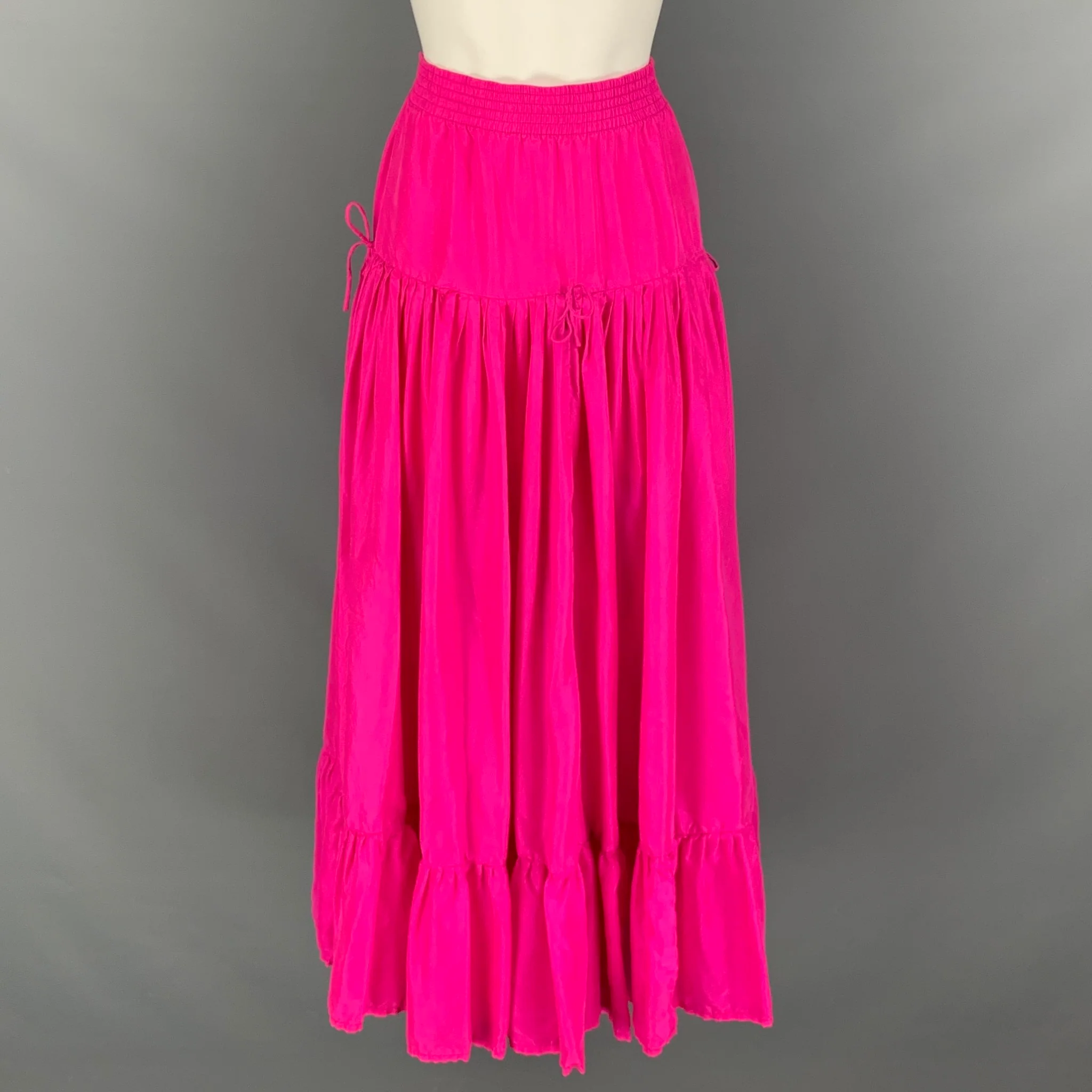 CALYPSO Size M Pink Silk Solid Elastic Waistband Skirt