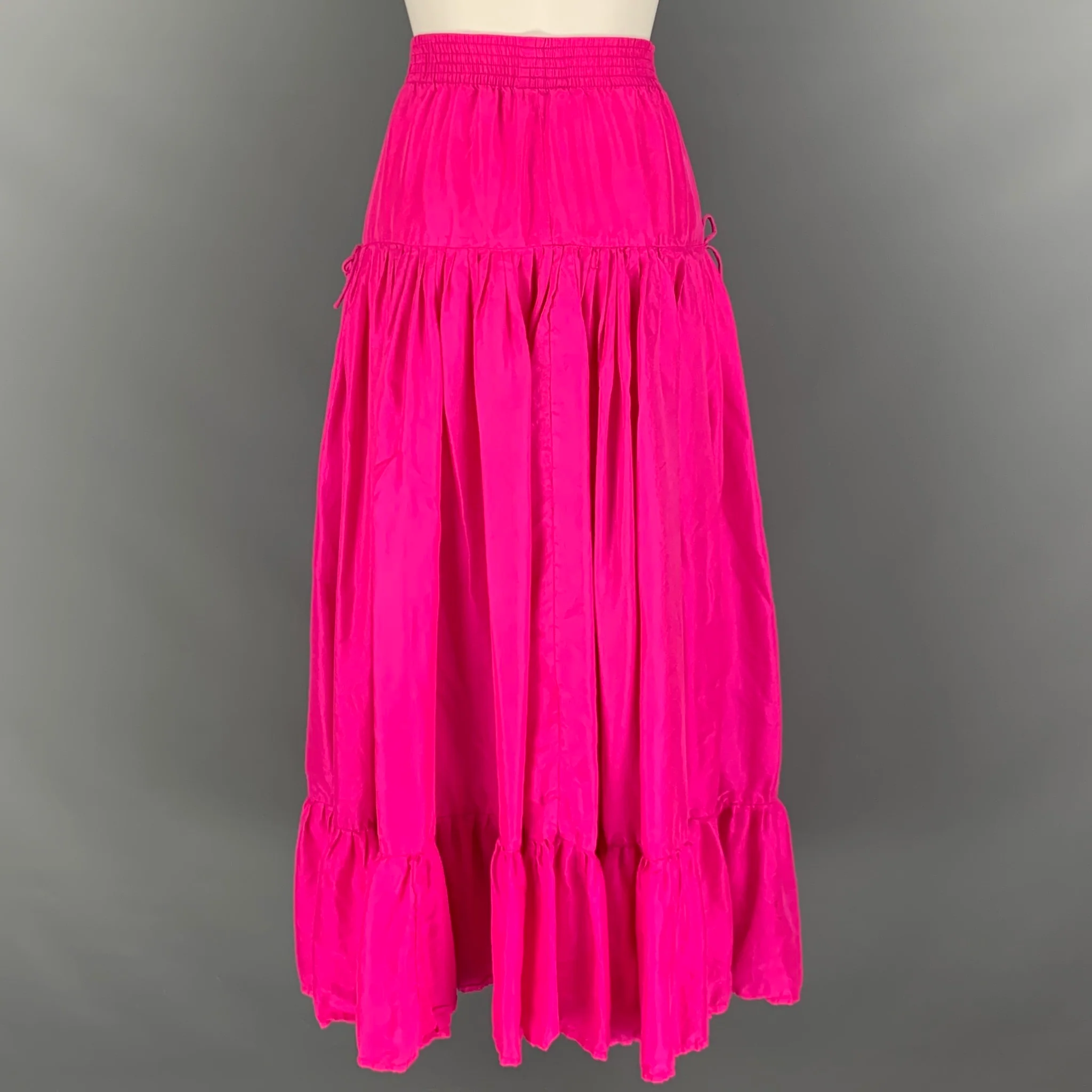 CALYPSO Size M Pink Silk Solid Elastic Waistband Skirt - Image 2