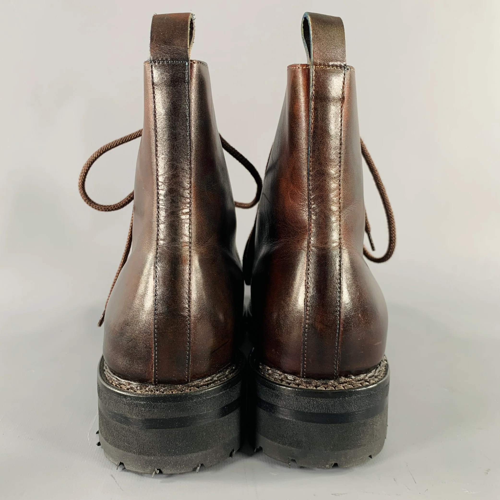 CALZOLERIA HARRIS Size 10 Brown Burnished Leather Lace-Up Boots - Image 3