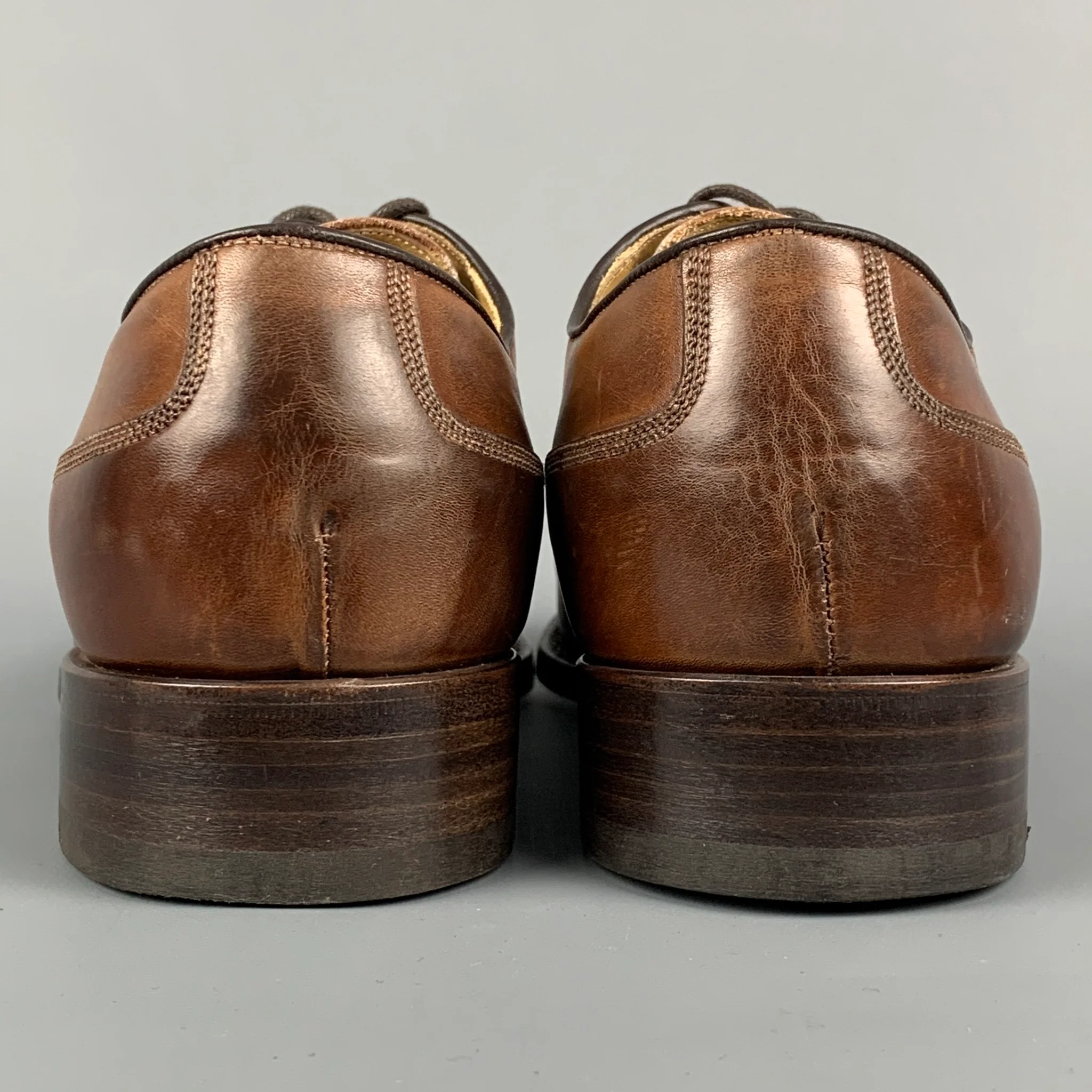 CALZOLERIA HARRIS Size 7.5 Brown Antique Leather Oxford Lace-Up Shoes - Image 3
