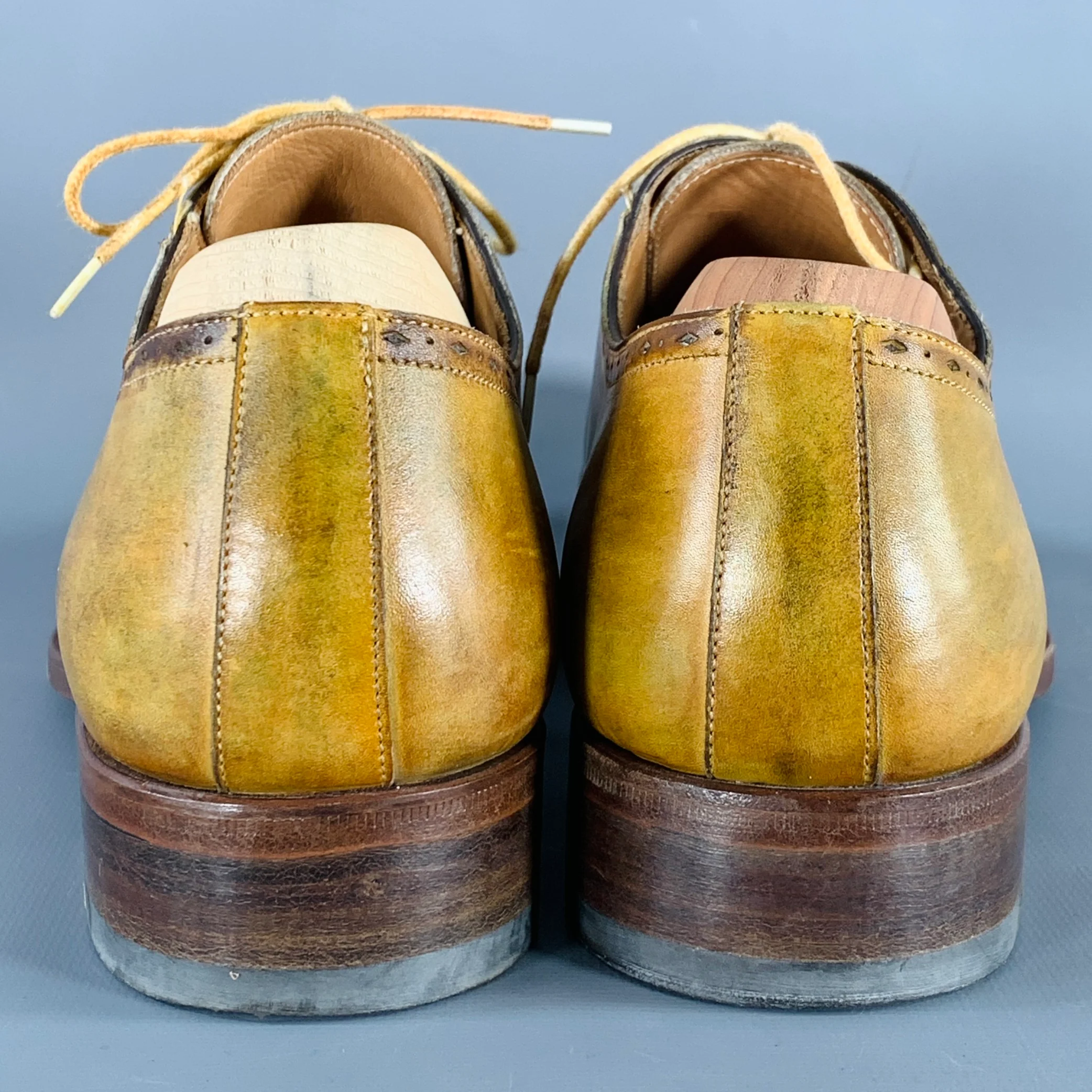 CALZOLERIA HARRIS Size 9 Tan Perforated Leather Lace-Up Shoes - Image 3