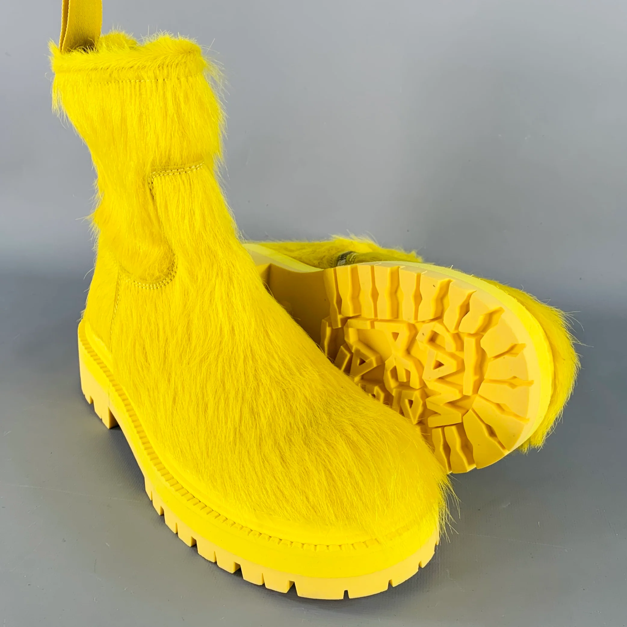 CAMPERLAB Size 7 Yellow Textured Leather Calf Hair Side Zipper Ankle Boots - Image 5
