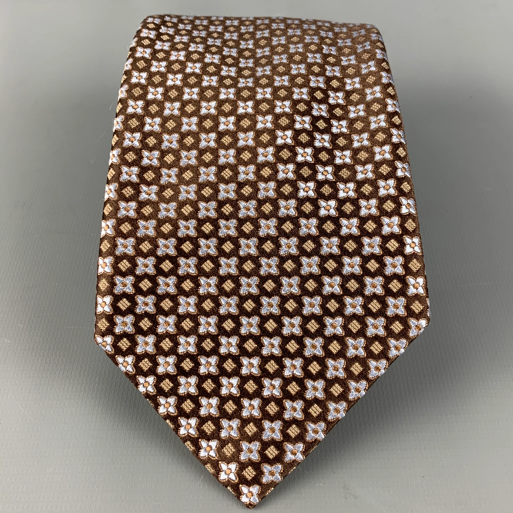 CANALI Brown Light Blue Abstract Floral Silk Tie