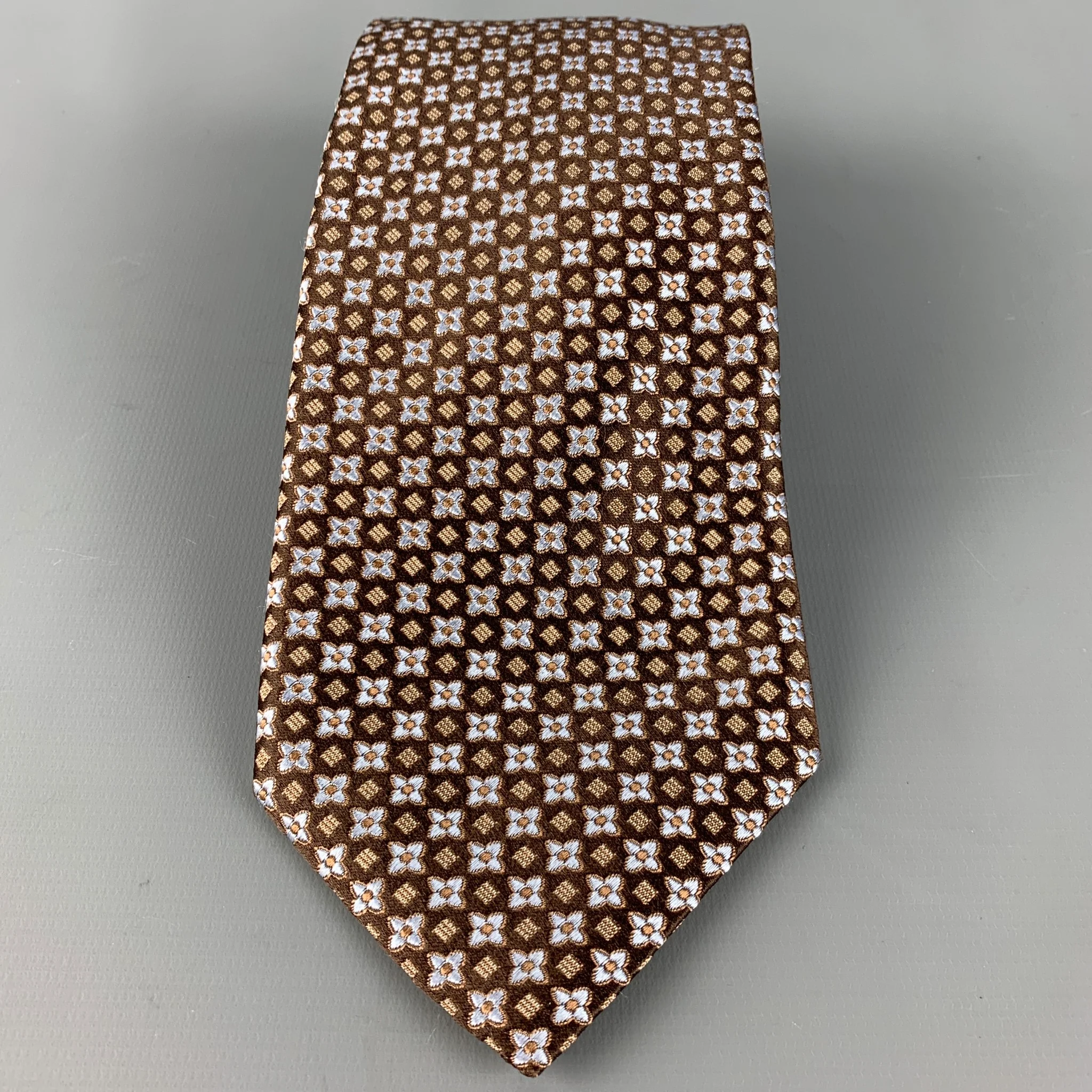 CANALI Brown Light Blue Abstract Floral Silk Tie - Image 2