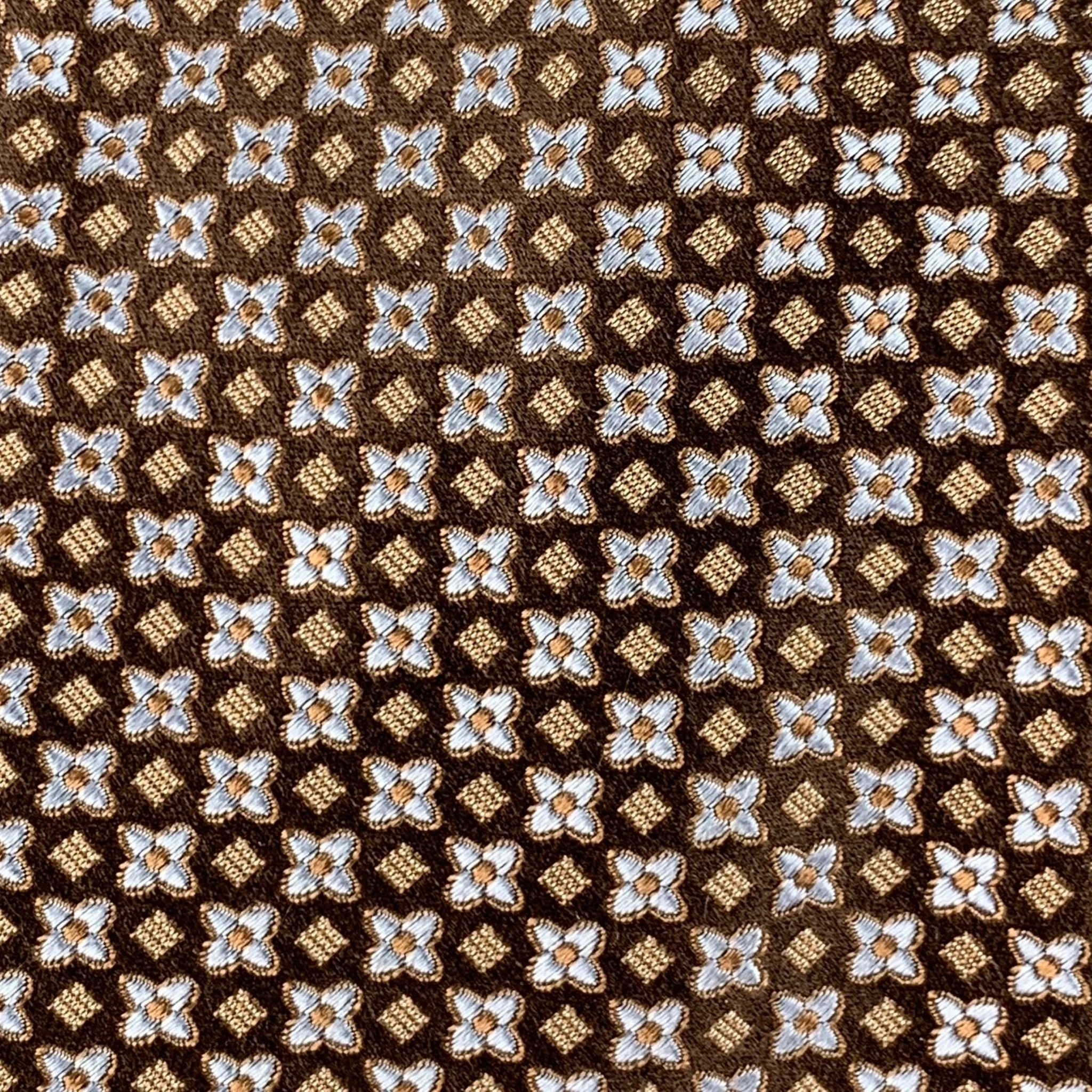 CANALI Brown Light Blue Abstract Floral Silk Tie - Image 3