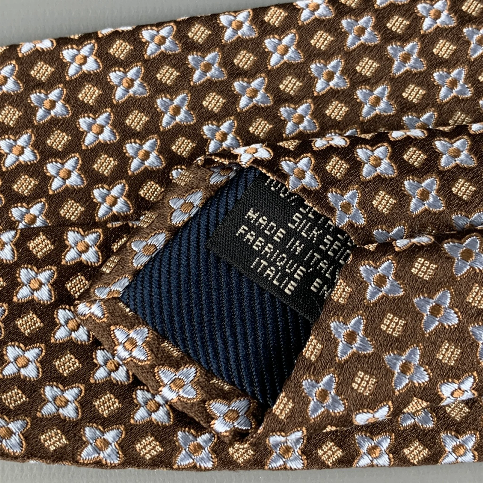 CANALI Brown Light Blue Abstract Floral Silk Tie - Image 5