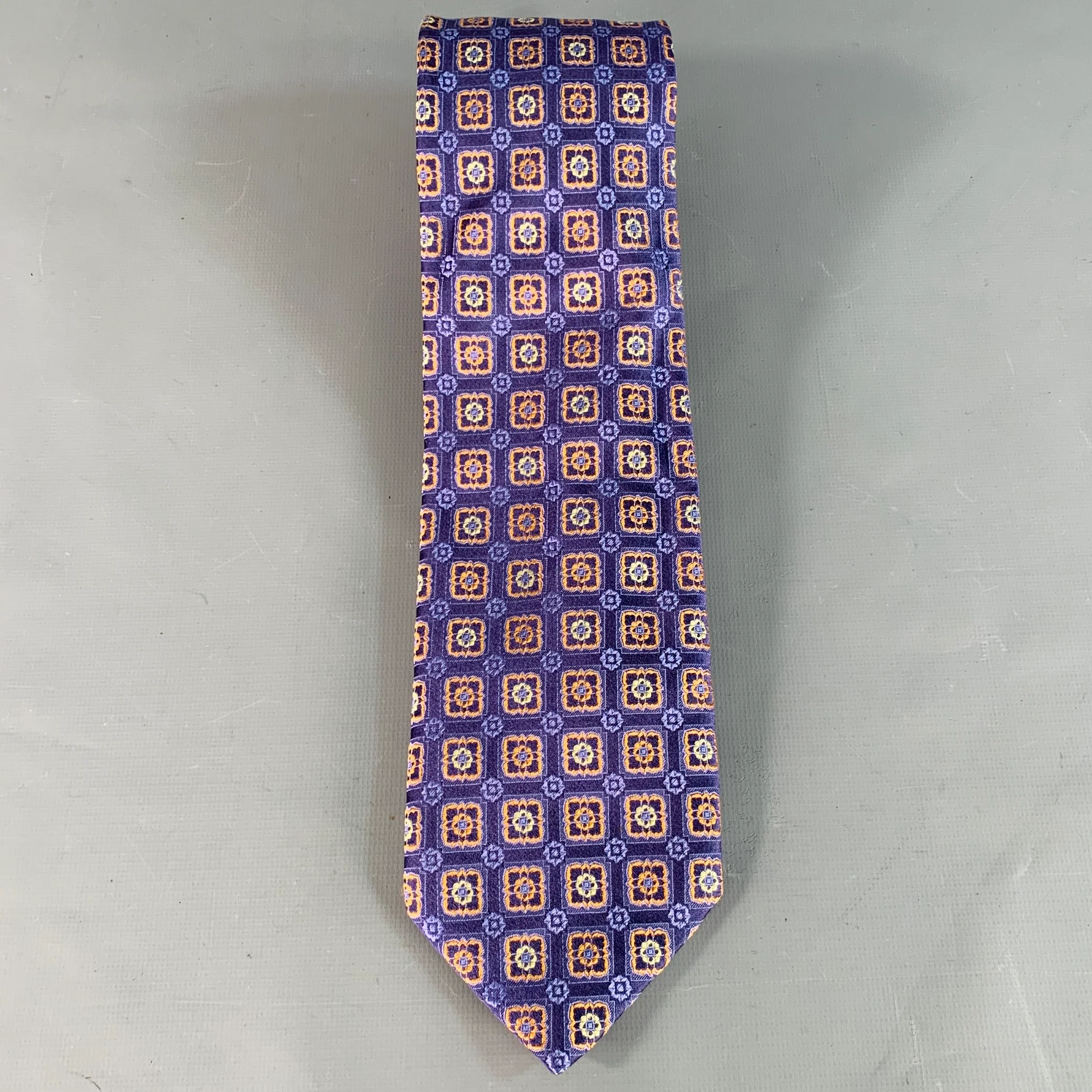 CANALI Navy Orange Abstract Floral Silk Tie - Image 3