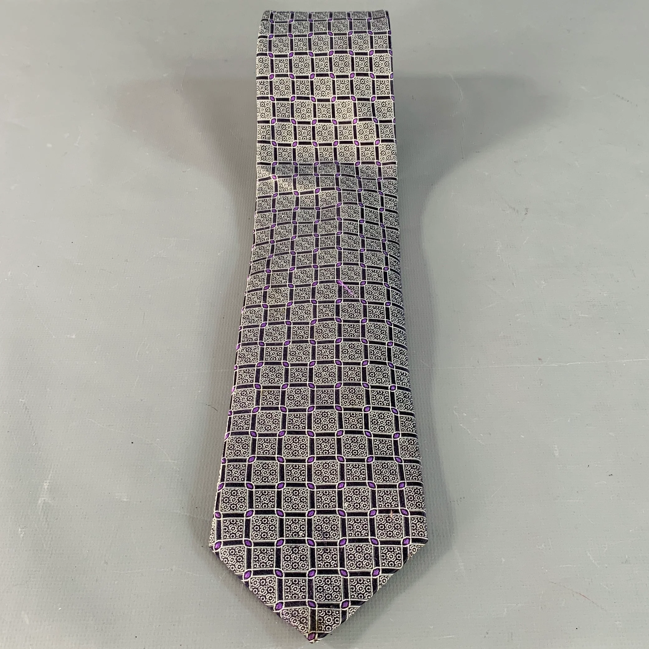 CANALI One Size Black Purple Checkered Jacquard Silk Tie - Image 3