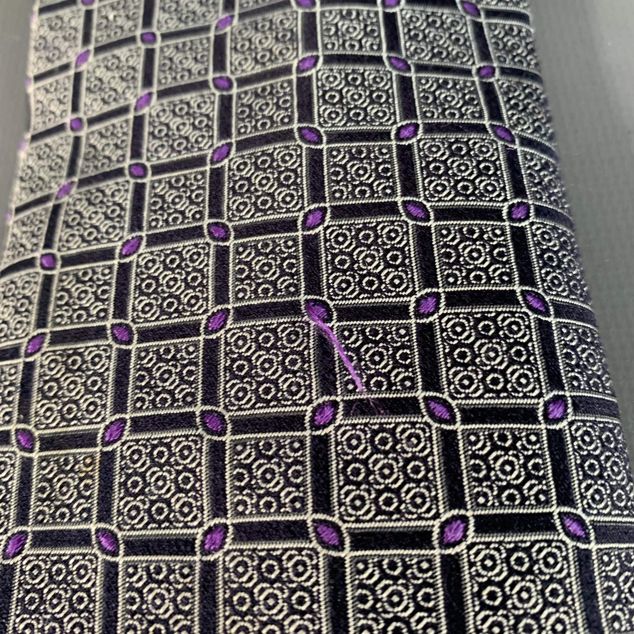 CANALI One Size Black Purple Checkered Jacquard Silk Tie - Image 4