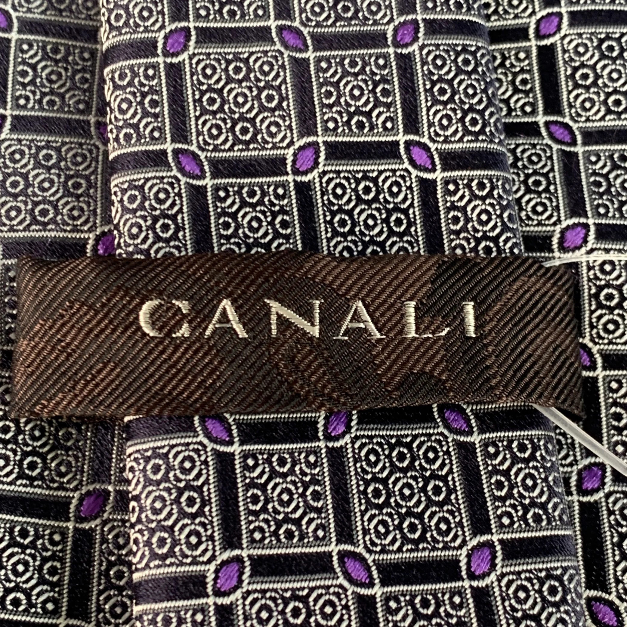 CANALI One Size Black Purple Checkered Jacquard Silk Tie - Image 5