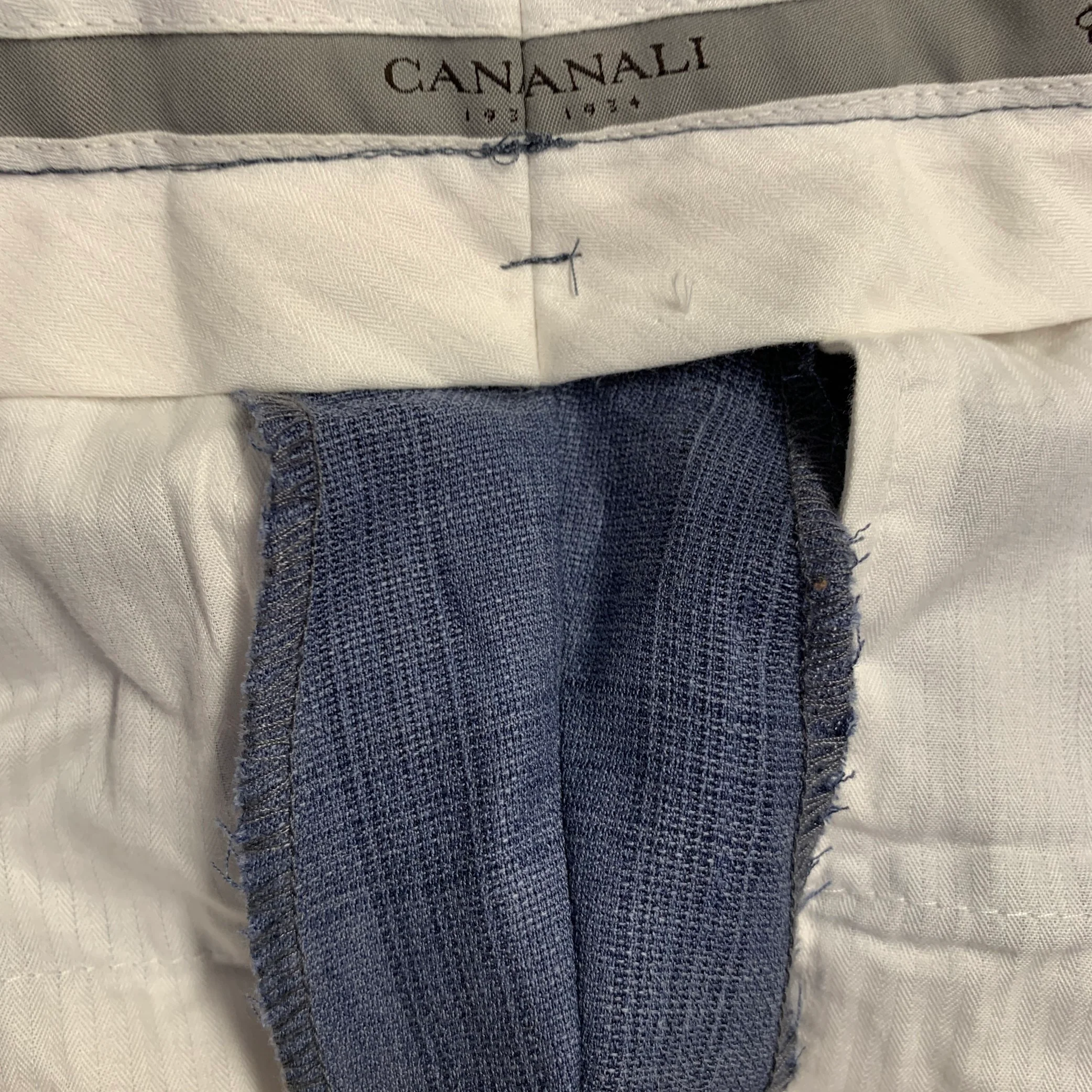 CANALI Size 34 Blue Plaid Wool Flat Front Tapered Dress Pants - Image 6