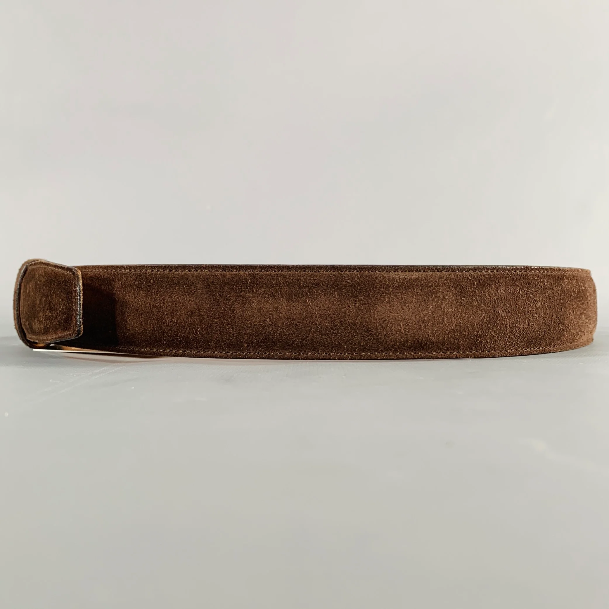 CANALI Size 34 Brown Silver Suede Belt - Image 5