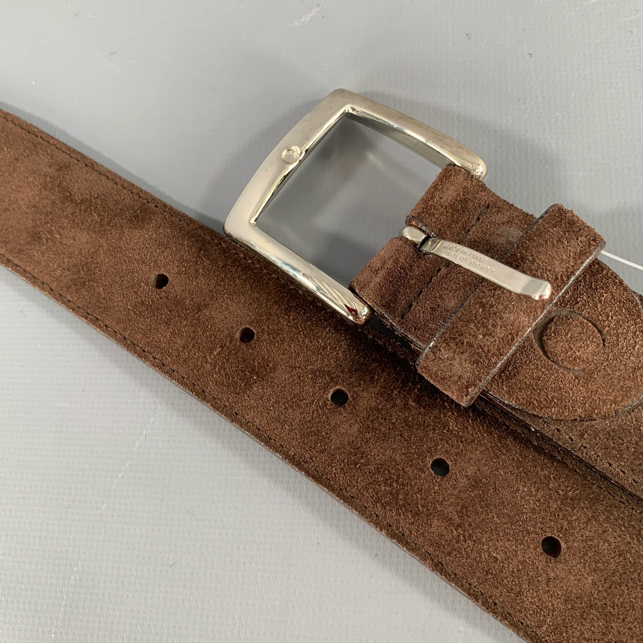CANALI Size 34 Brown Silver Suede Belt - Image 9