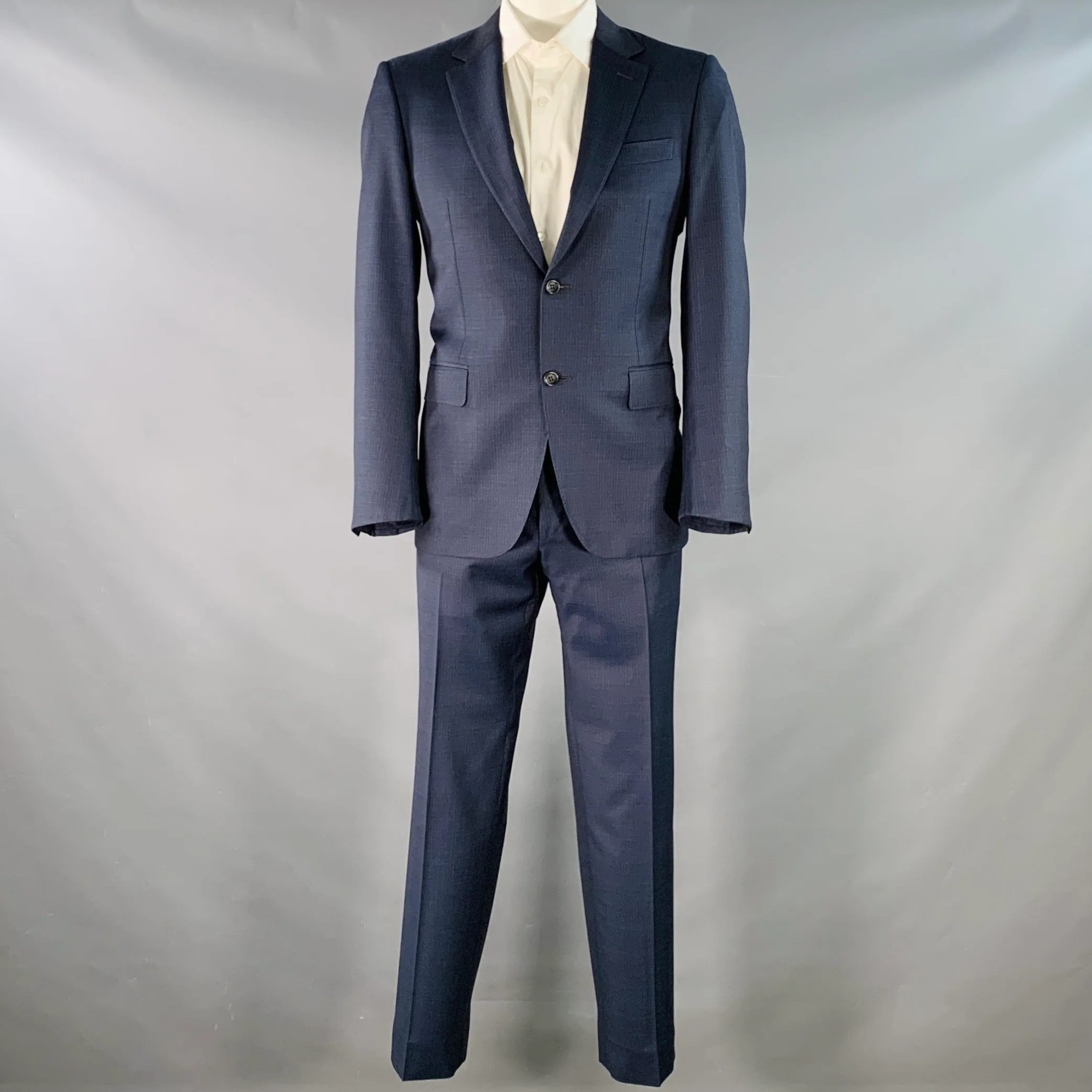 CANALI Size 42 Blue Grey Stripe Wool Single Breasted Notch Lapel Suit - Image 2