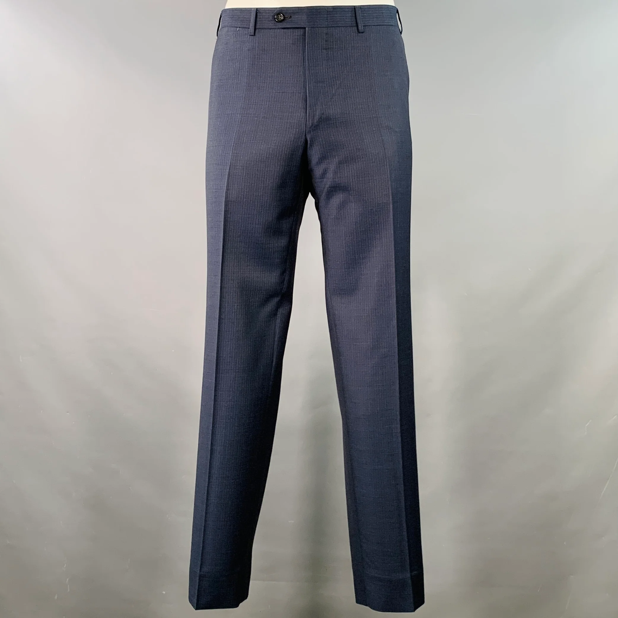 CANALI Size 42 Blue Grey Stripe Wool Single Breasted Notch Lapel Suit - Image 5