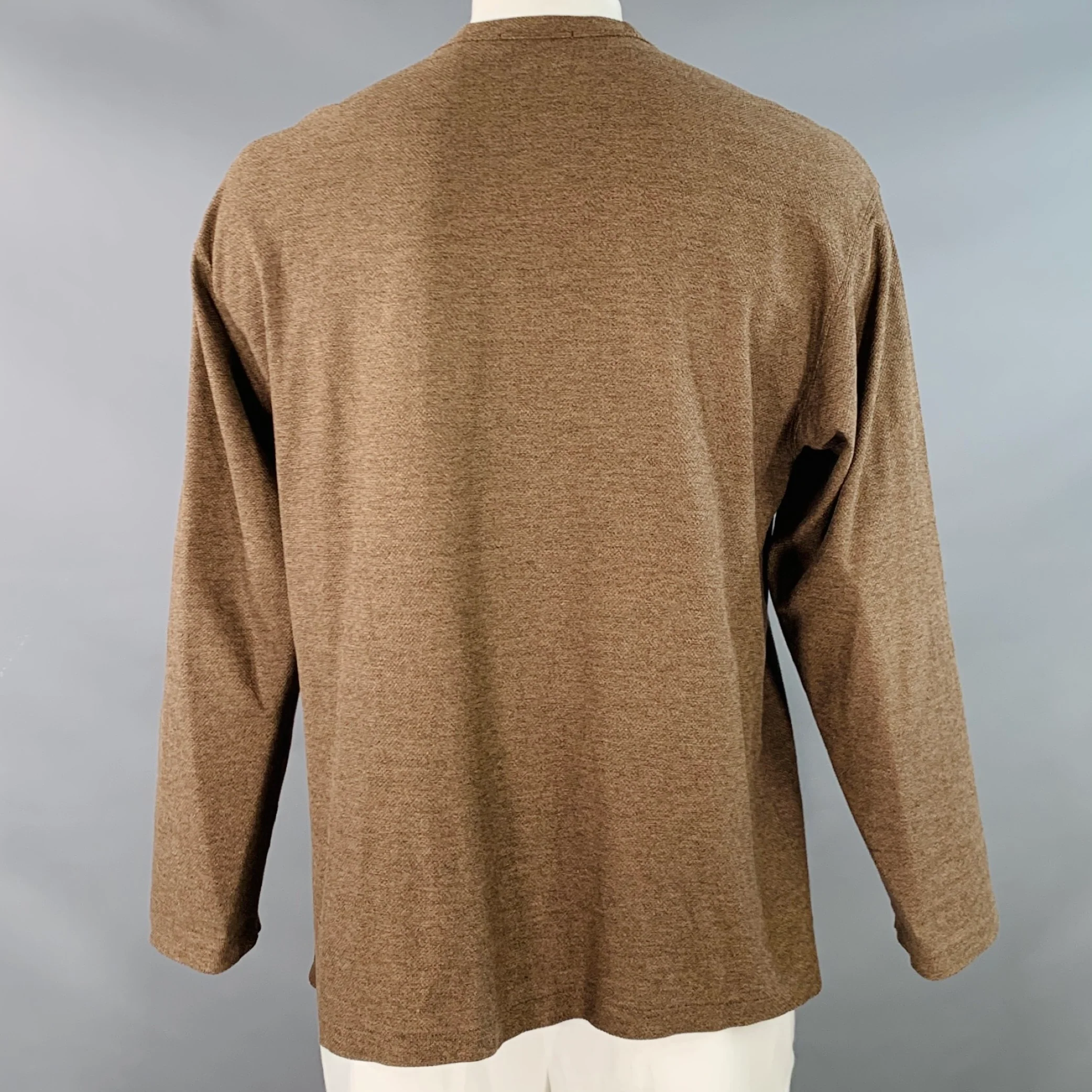 CANALI Size L Heather Brown Cotton Textured Crew Neck Pullover - Image 3