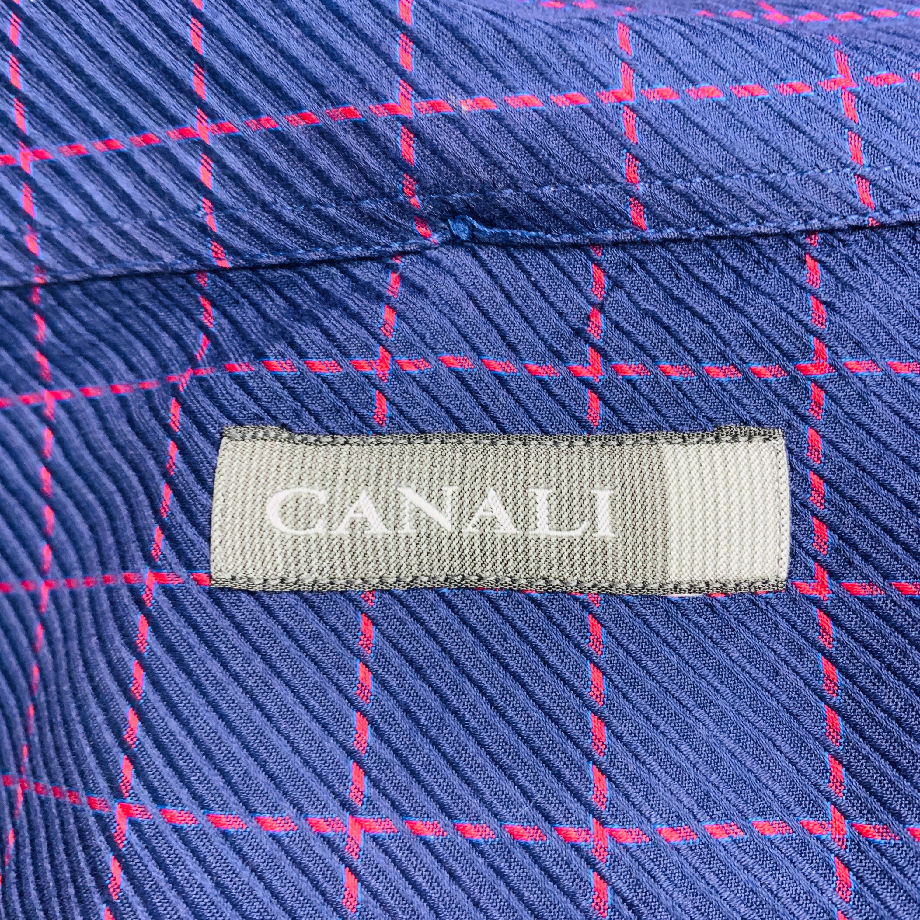 CANALI Size L Purple Fuchsia Window Pane Cotton One pocket Long Sleeve Shirt - Image 4