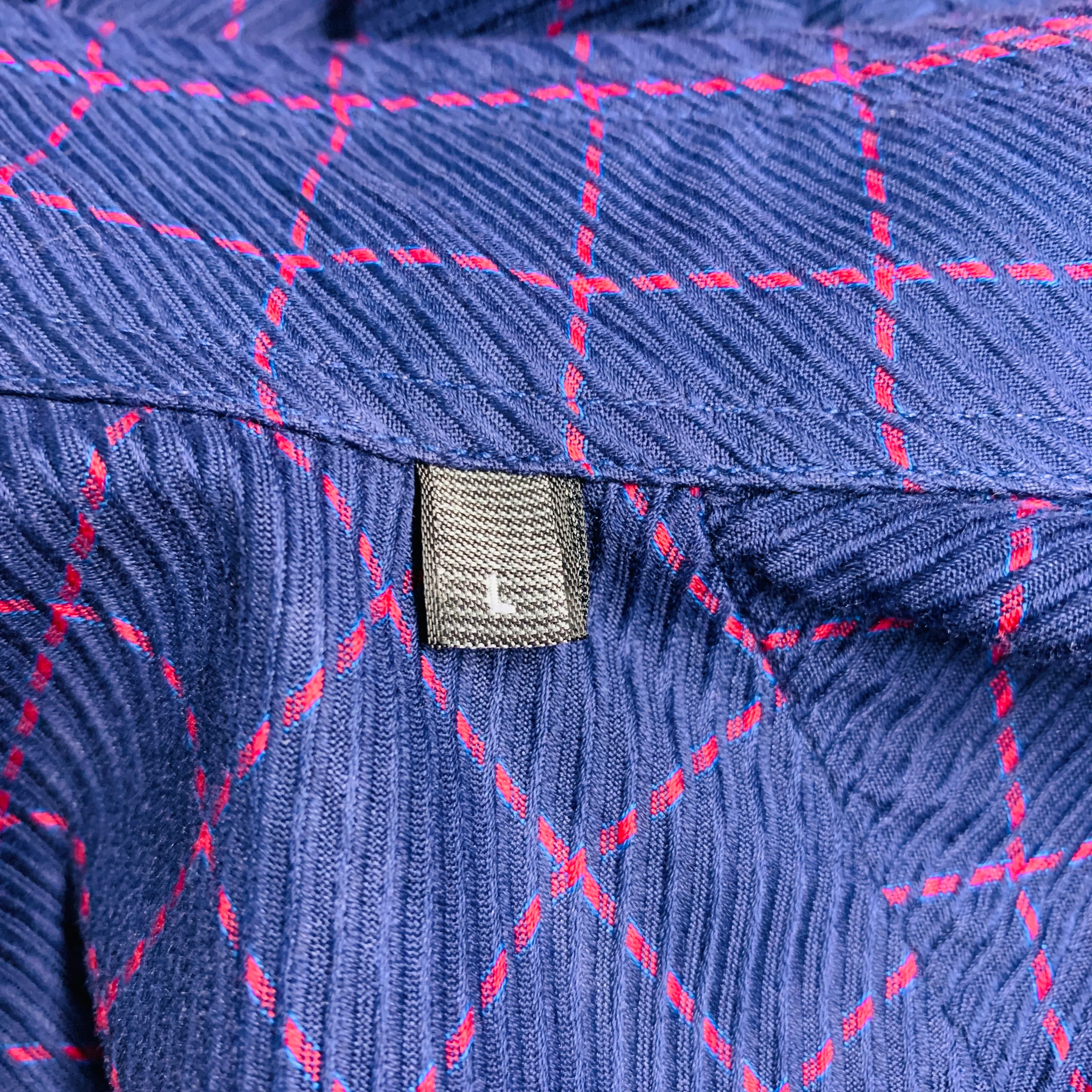 CANALI Size L Purple Fuchsia Window Pane Cotton One pocket Long Sleeve Shirt - Image 5