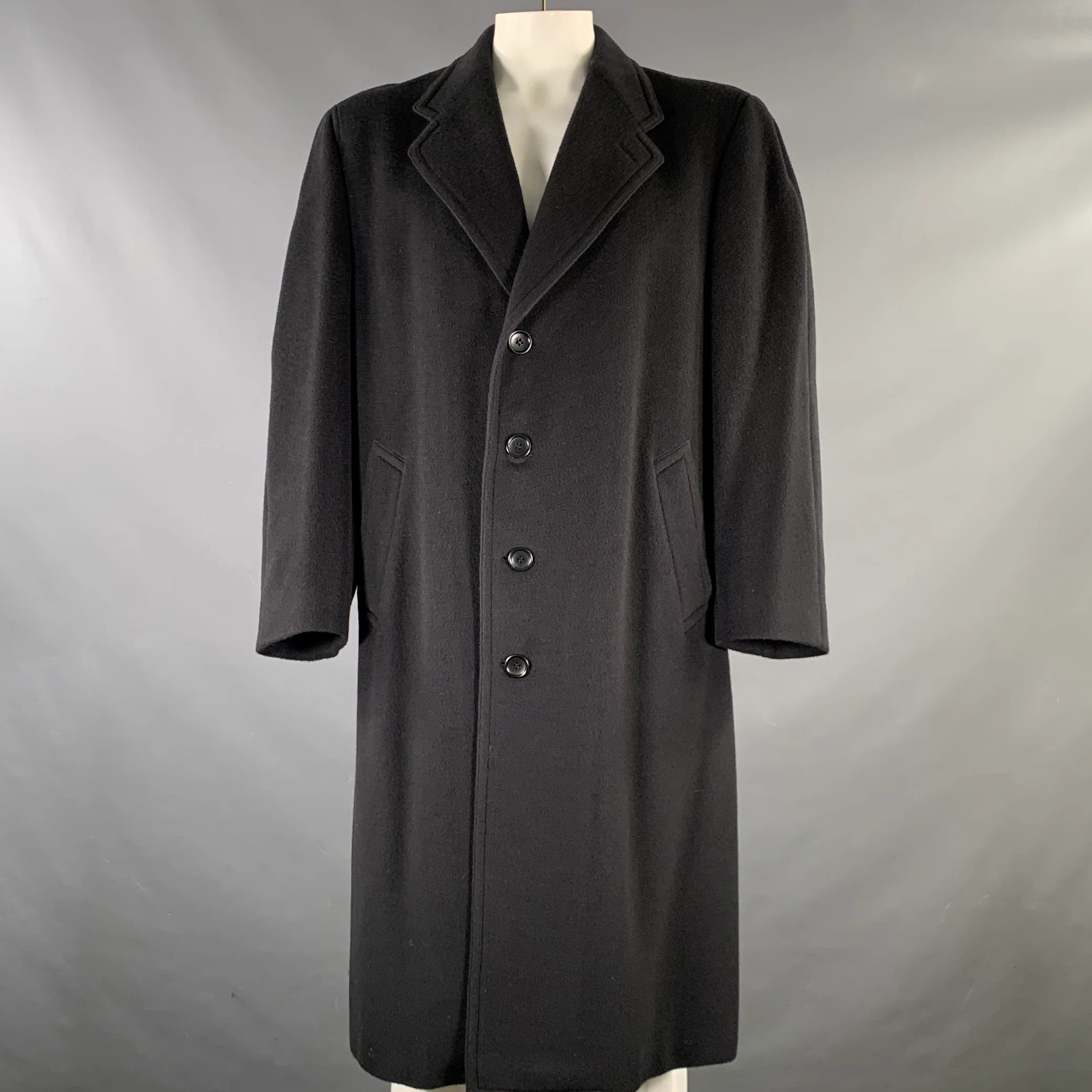 CANALI Size XL Black Wool Blend Coat