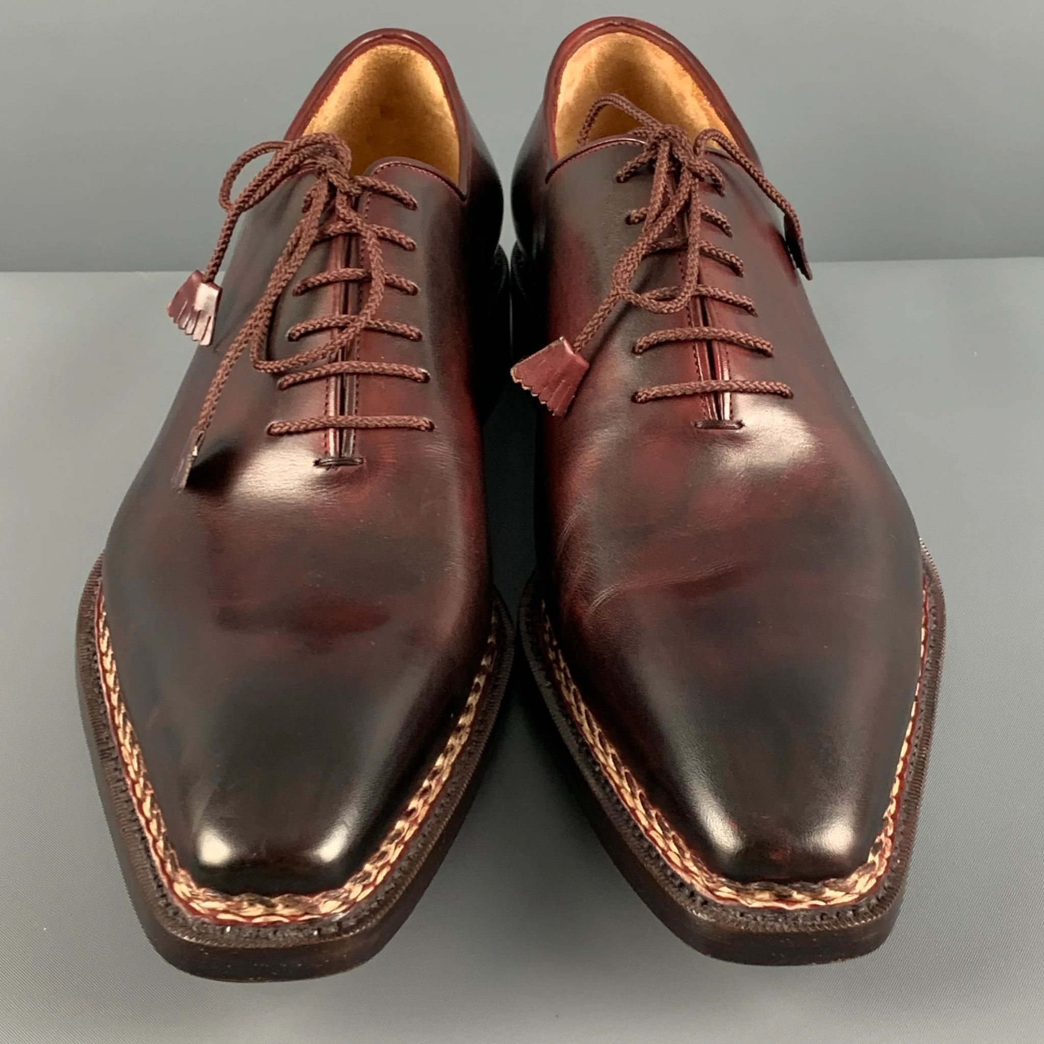 CAPORICCI Size 13 Burgundy Antique Leather Lace Up Lace Up Shoes - Image 4