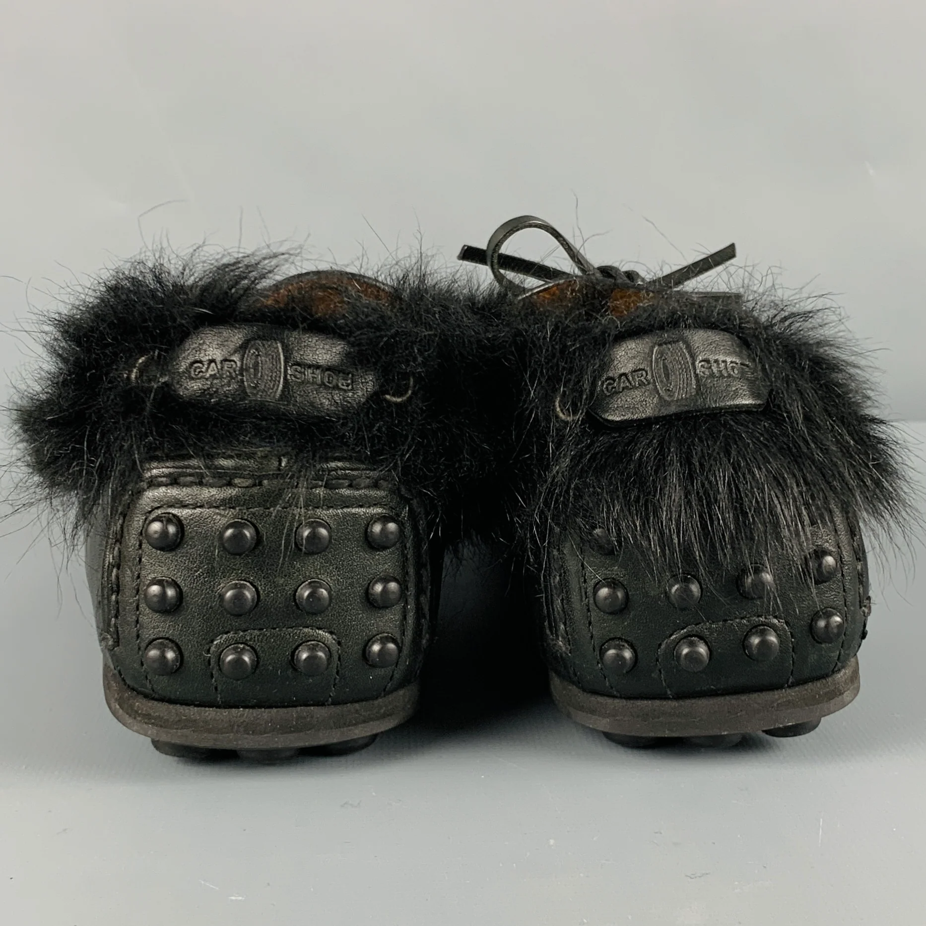 CAR SHOE Size 8 Black Leather Fur Trim Drivers Loafers - Image 3