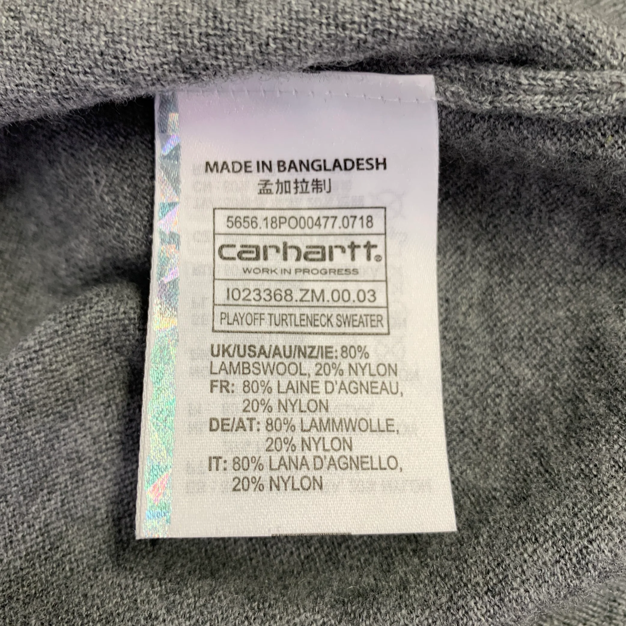 CARHARTT Size S Grey Heather Lambswool Blend Turtleneck Pullover - Image 9