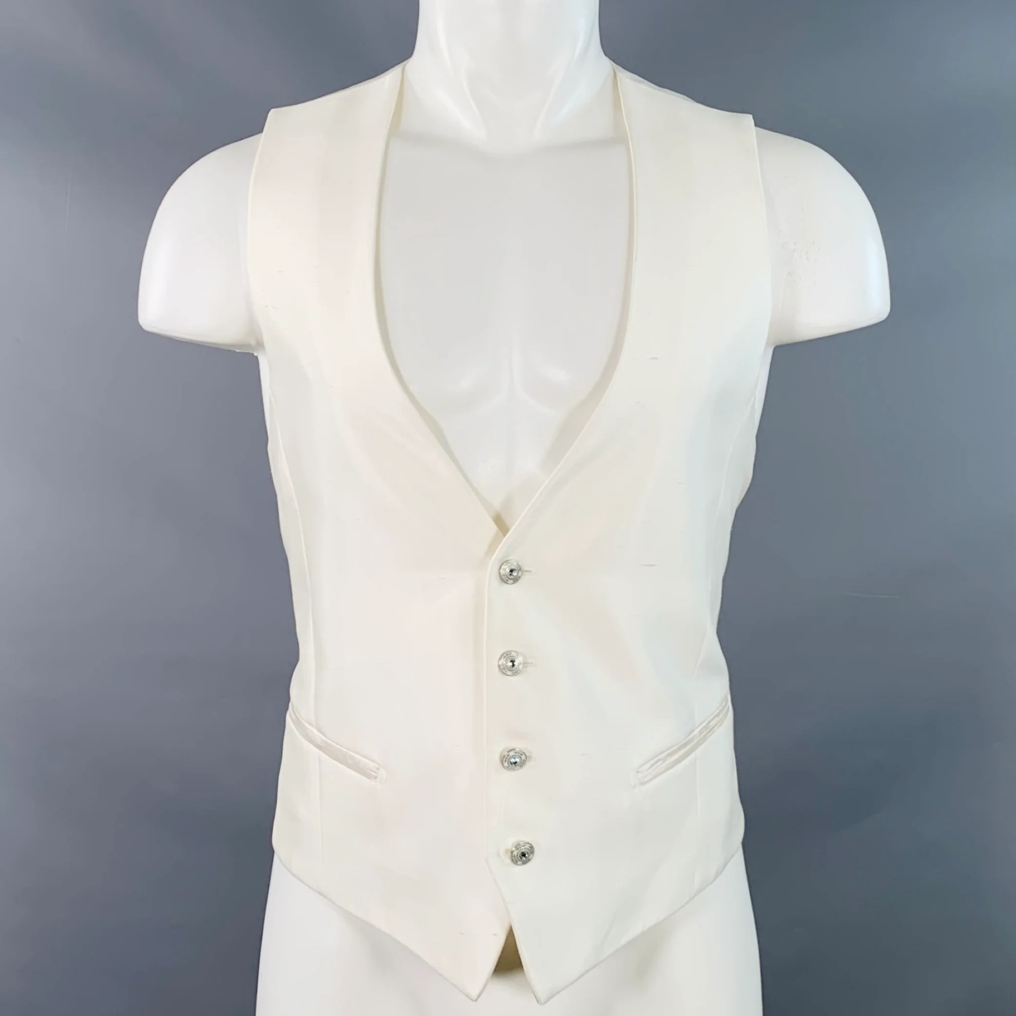 CARLO PIGNATELLI CERIMONIA Size 38 Cream Acetate Silk V-Neck Vest