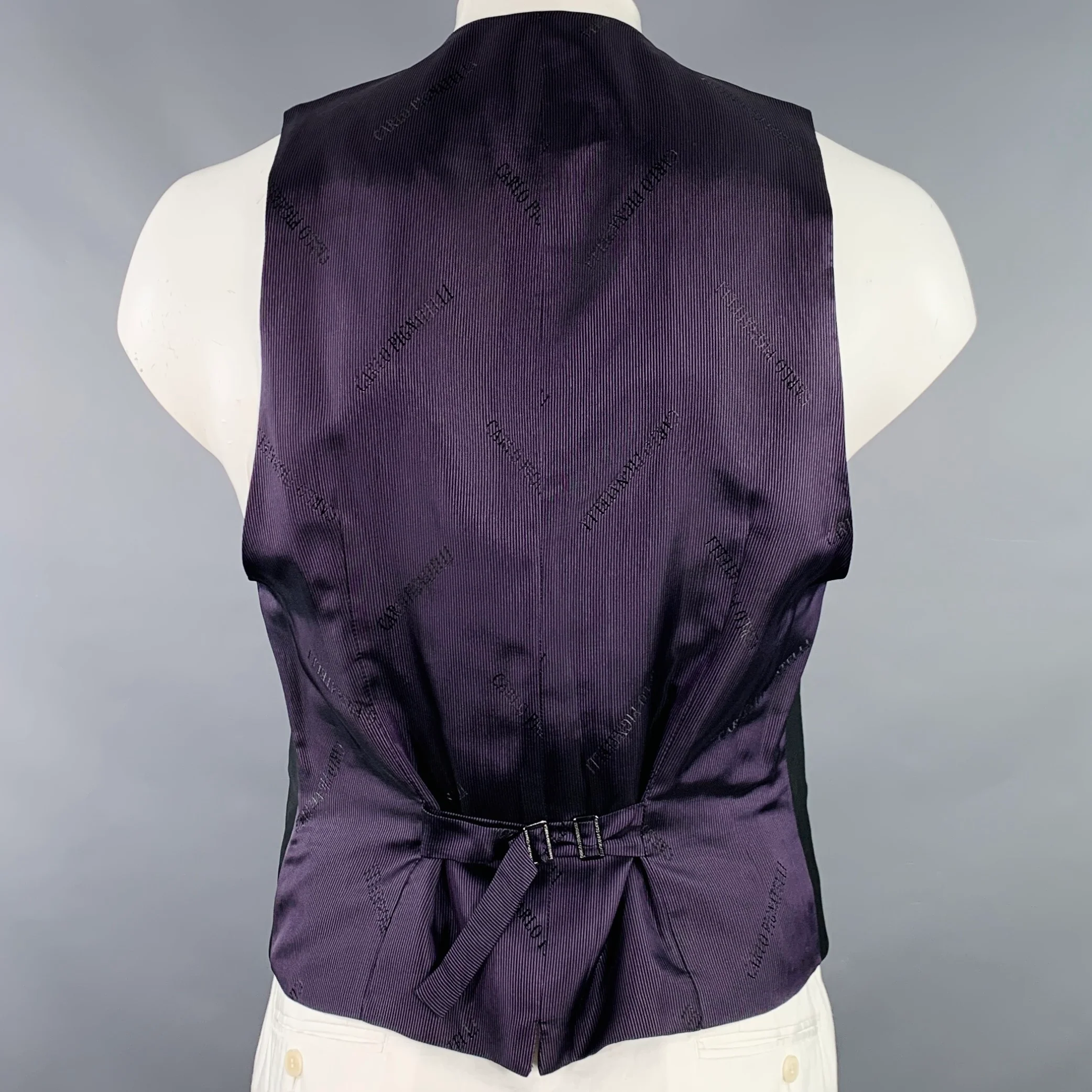 CARLO PIGNATELLI Size 42 Black Purple Stripe Acetate Wool Vest - Image 4