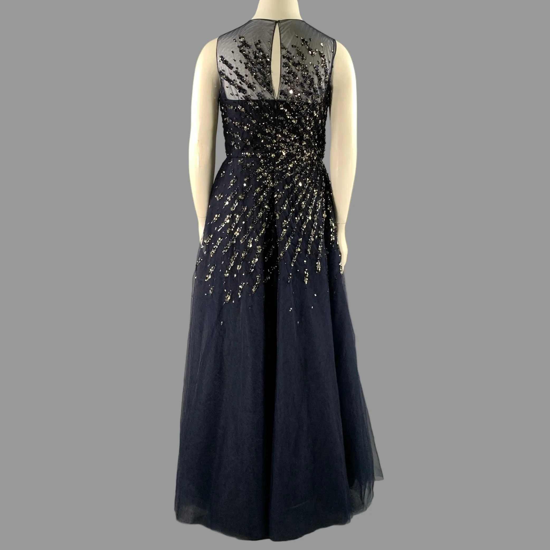 CAROLINA HERRERA Size 14 Navy Silver Nylon A-Line Long Gown - Image 5