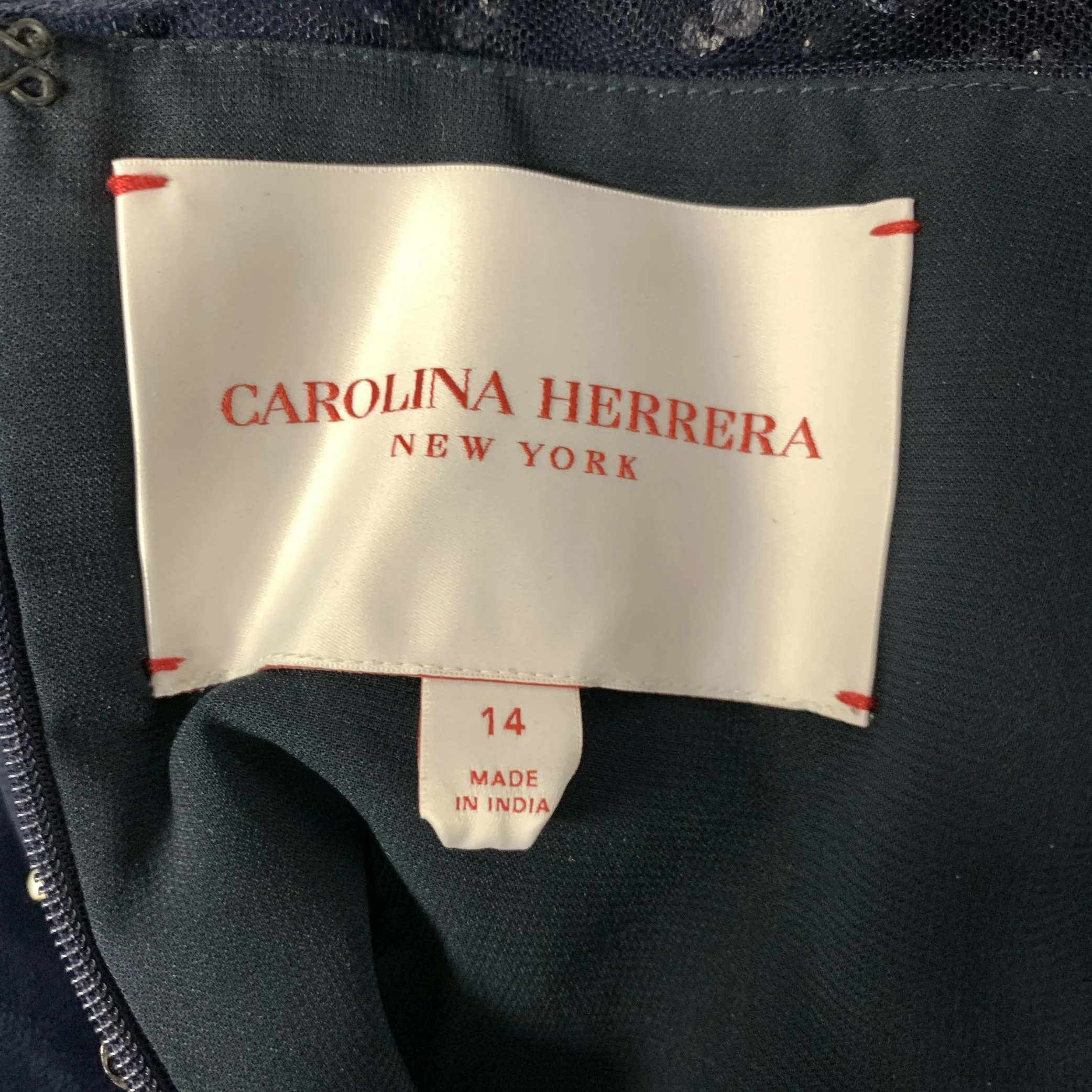 CAROLINA HERRERA Size 14 Navy Silver Nylon A-Line Long Gown - Image 6