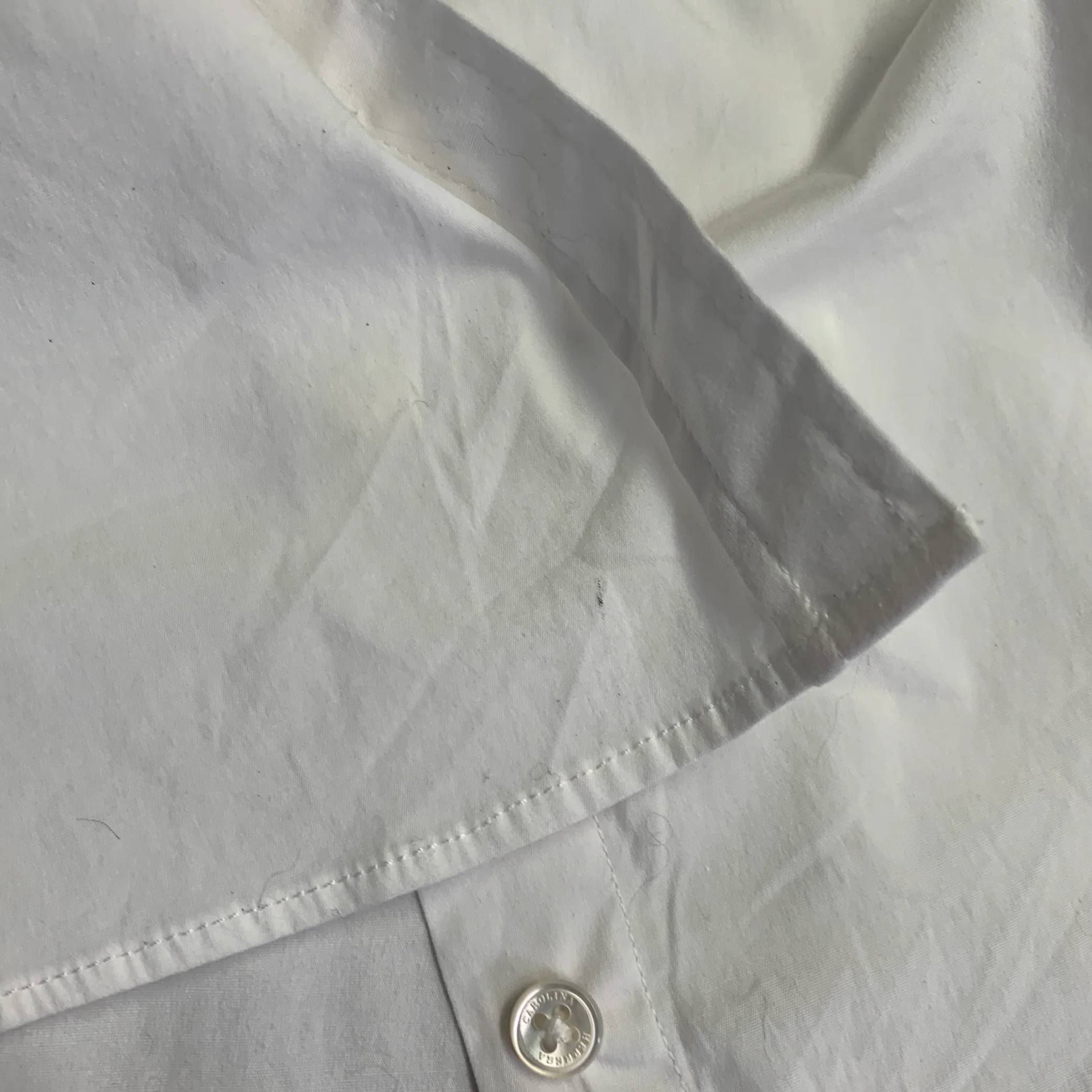 CAROLINA HERRERA Size 14 White Cotton Blend 3/4 Sleeves Spread Collar Shirt - Image 7