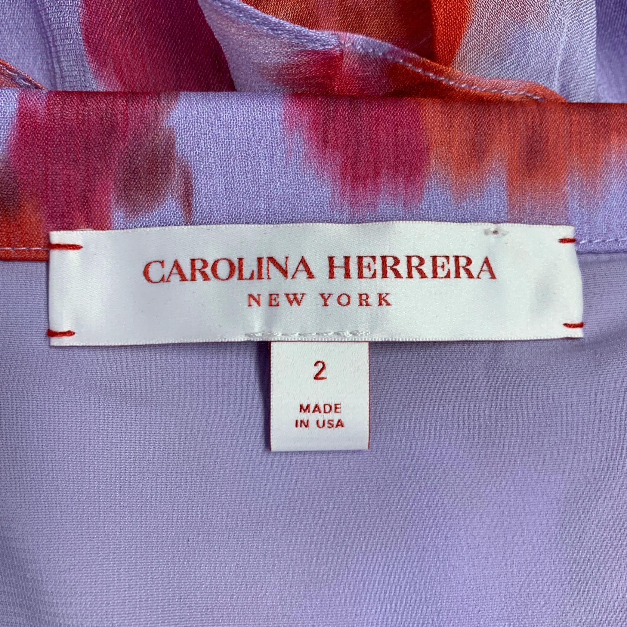 CAROLINA HERRERA Size 2 Purple Red Viscose Abstract Floral Ruffle Midi Skirt - Image 3