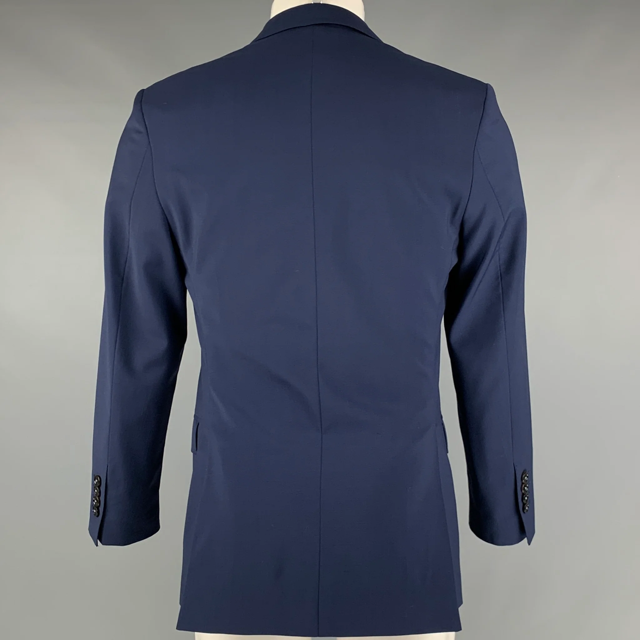 CAROLINA HERRERA Size 38 Navy Virgin Wool Single Breasted Sport Coat - Image 3