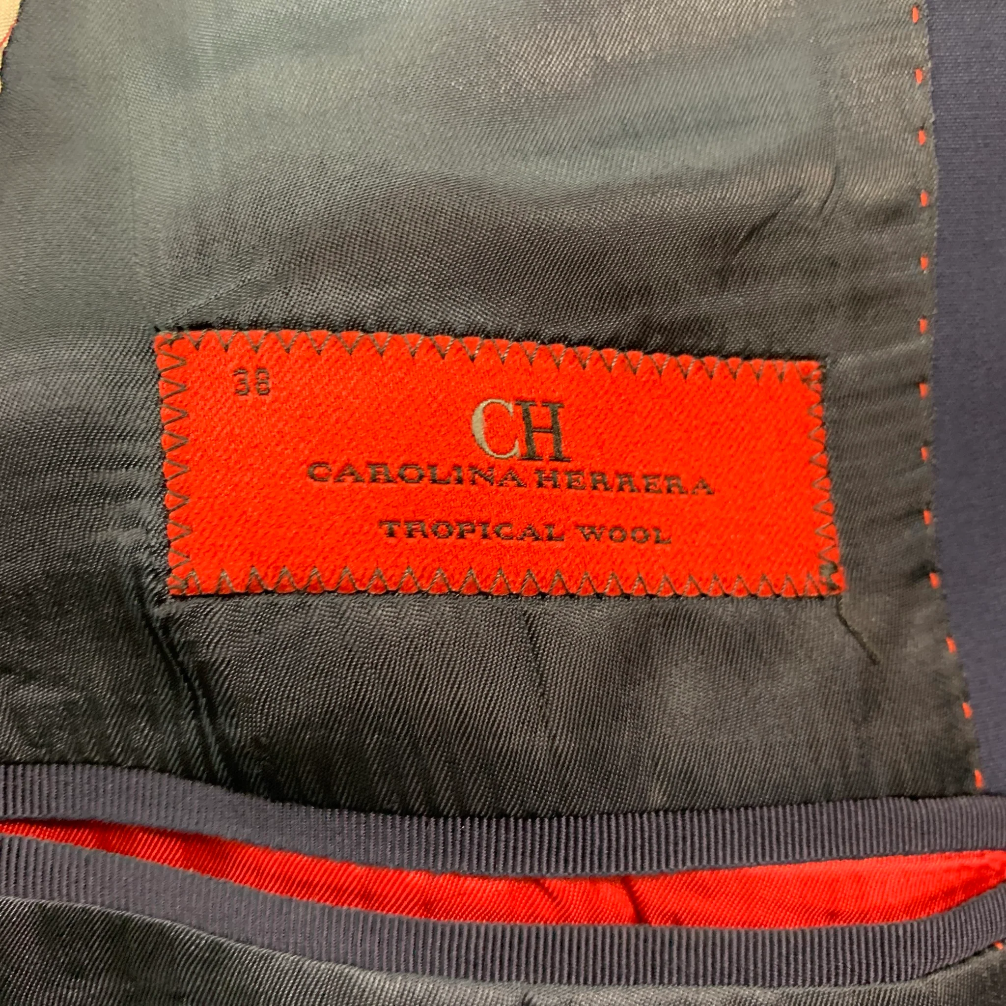 CAROLINA HERRERA Size 38 Navy Virgin Wool Single Breasted Sport Coat - Image 5