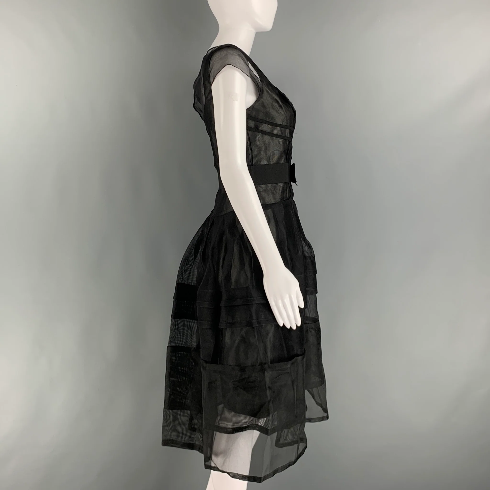 CAROLINA HERRERA Size 4 Black Silk See Through A-Line Dress - Image 3
