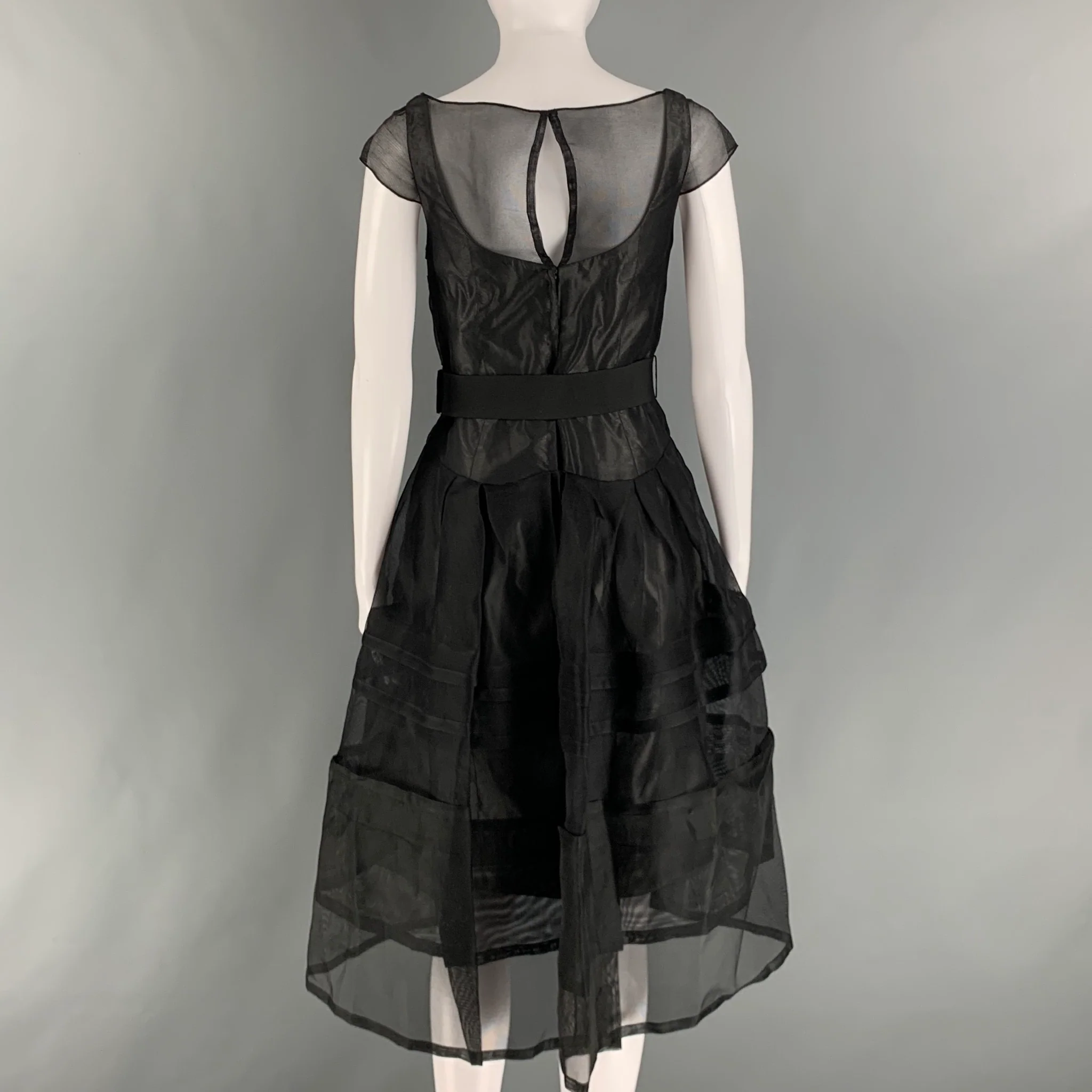 CAROLINA HERRERA Size 4 Black Silk See Through A-Line Dress - Image 4